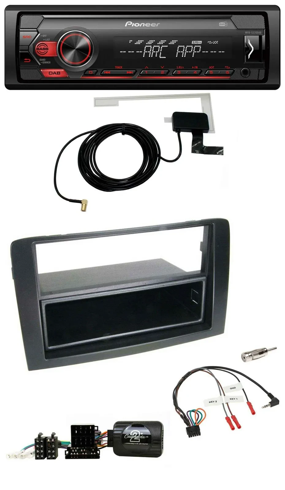 Автомагнитола Pioneer 1-DIN USB DAB MP3 для Fiat Idea 2006–2012, чёрная