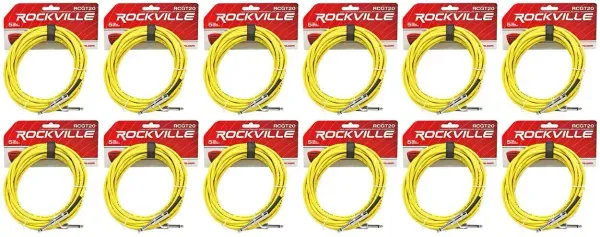 Инструментальный кабель Rockville RCGT20Y Yellow 6.1 м (12 штук)