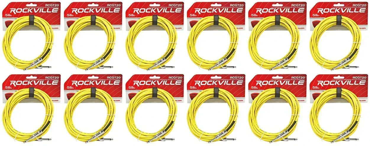 Инструментальный кабель Rockville RCGT20Y Yellow 6.1 м (12 штук)