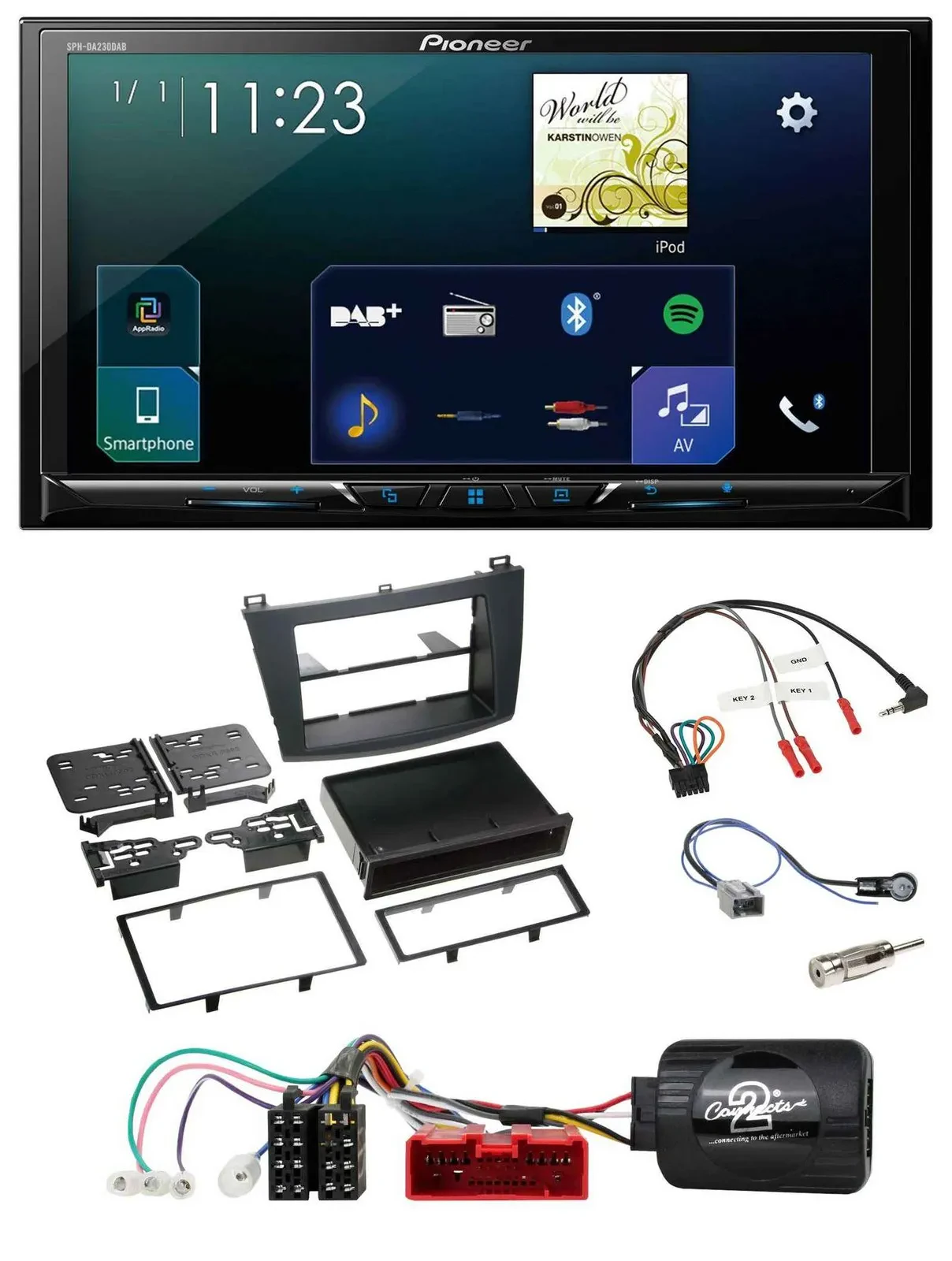 Pioneer Lenkrad Bluetooth USB 2DIN DAB Autoradio für Mazda 3 09-13 analog