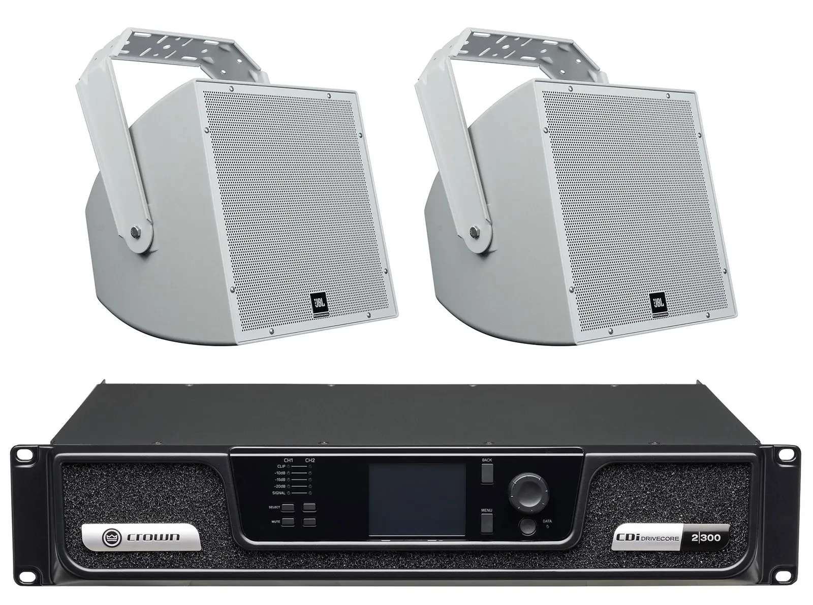 PA-система Crown CDI2300 + JBL AWC129 (набор, пара), 12", 200W, 70V, настенный монтаж, для помещений/улицы