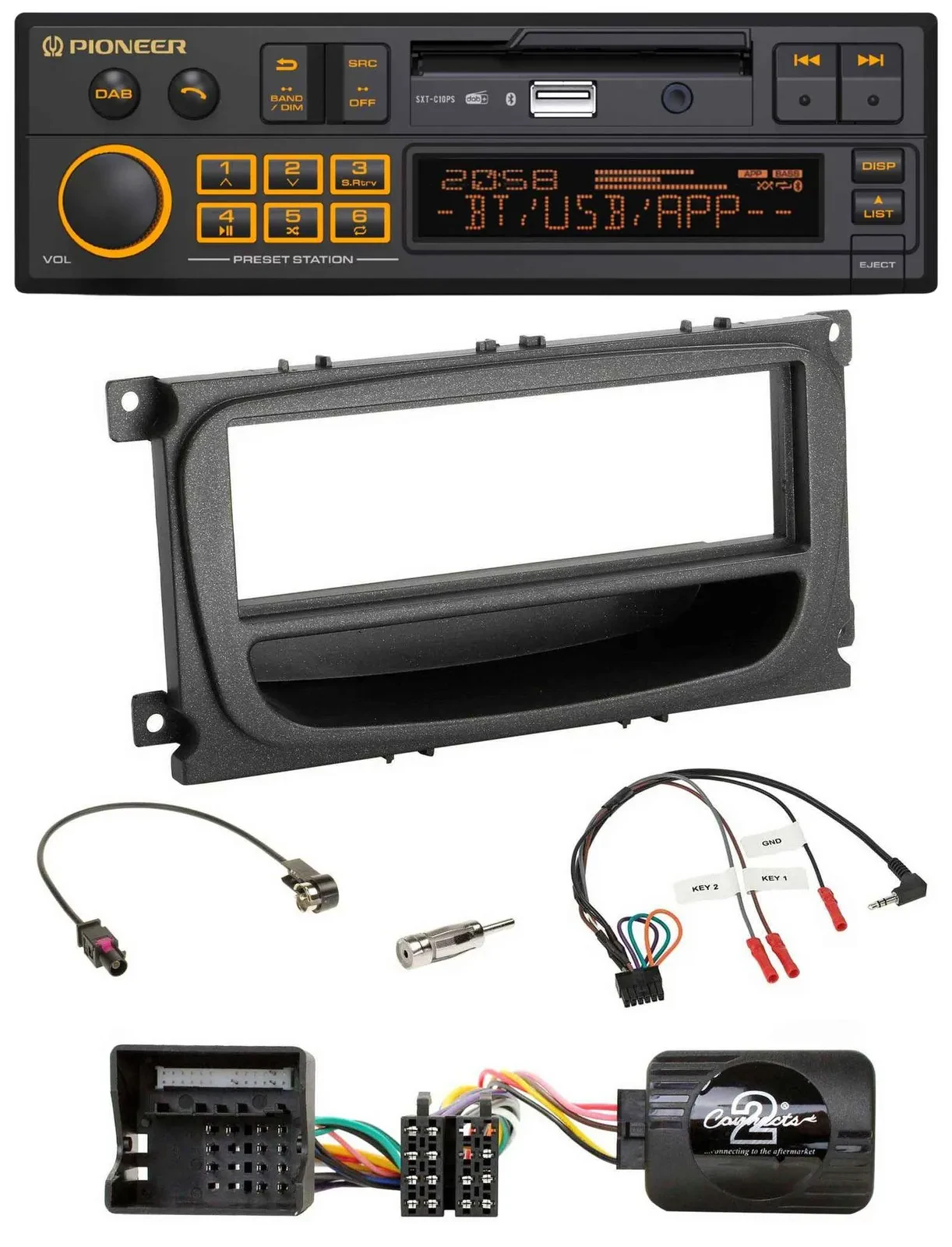 Автомагнитола Pioneer DAB USB Bluetooth для Ford C‑Max/Galaxy/Focus (с 2007), совместим с управлением на руле