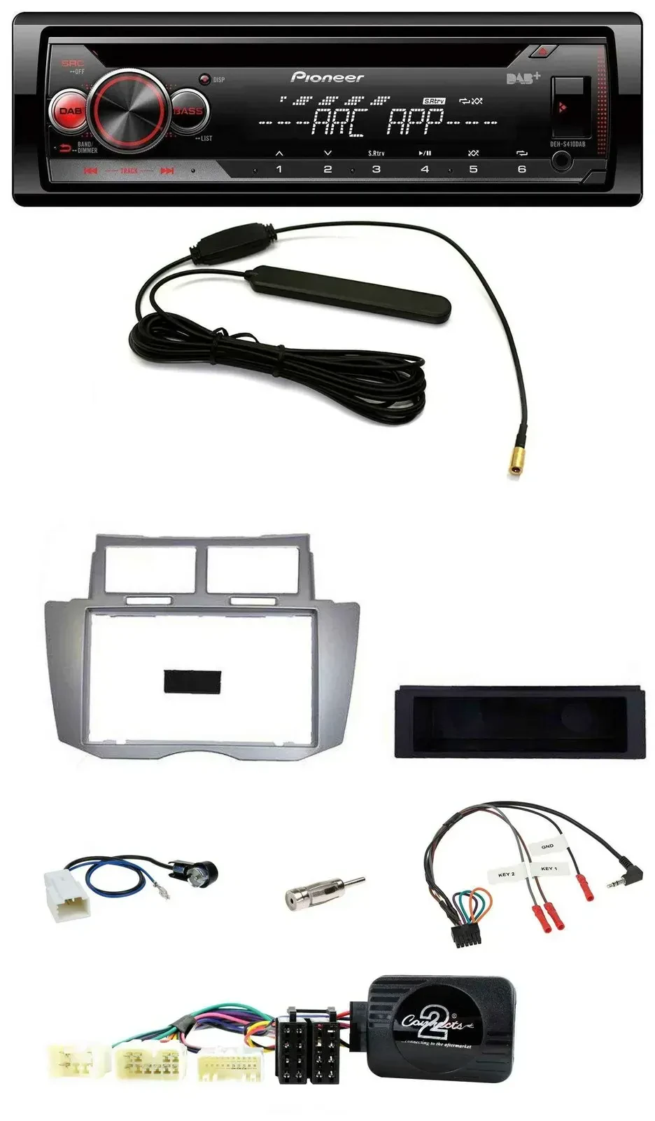 Автомагнитола Pioneer CD/USB DAB MP3 для Toyota Yaris 2007–2011, серебристая
