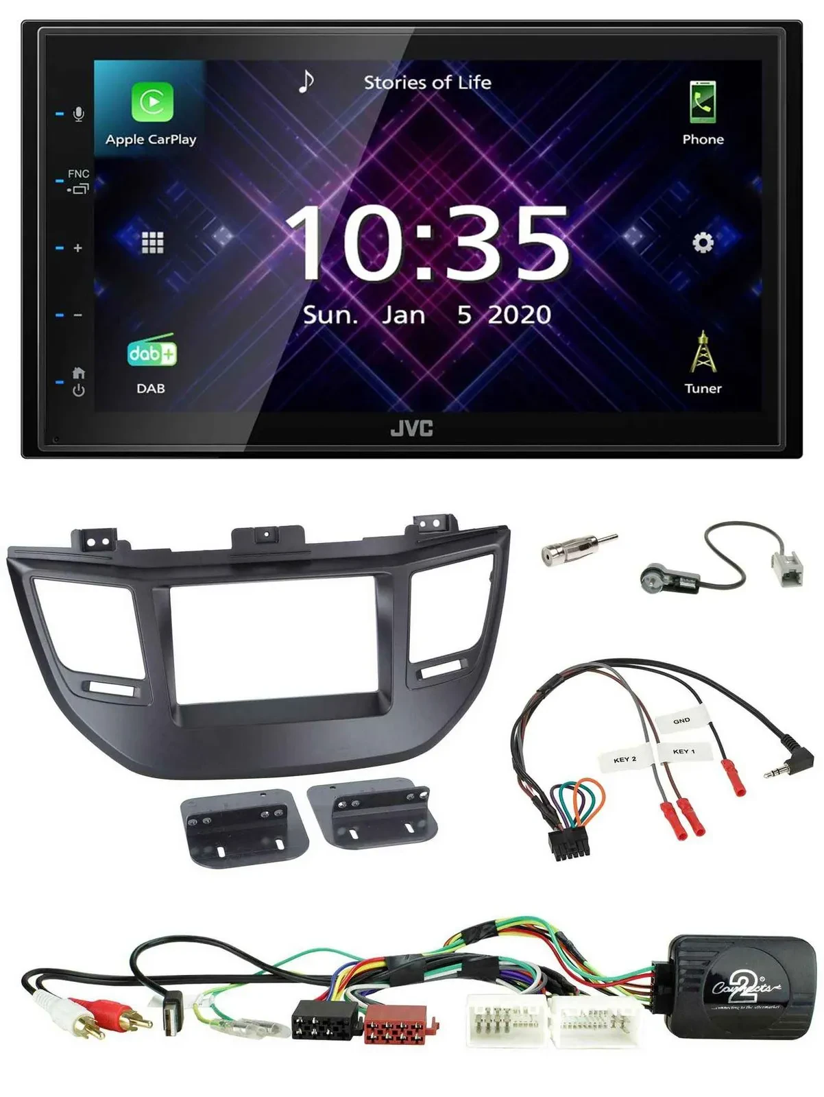 JVC DAB 2DIN Lenkrad Bluetooth USB Autoradio für Hyundai Tucson 15-20 schwarz