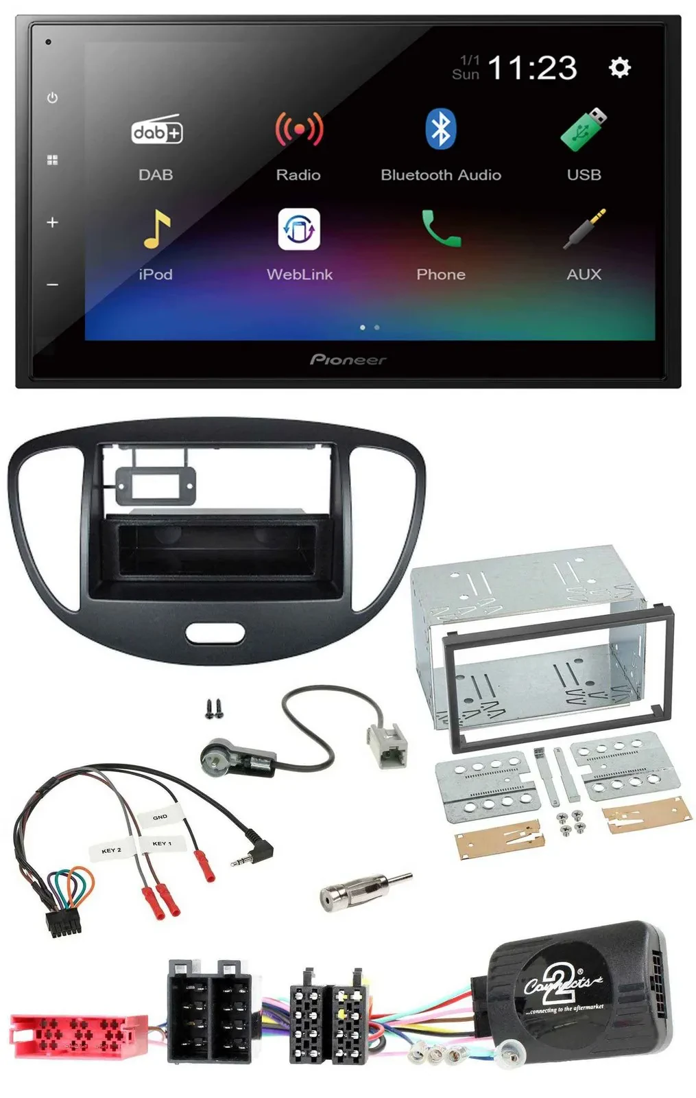Автомагнитола для Hyundai i10 2009–2013 Pioneer 2-DIN, USB, Bluetooth, DAB, чёрная