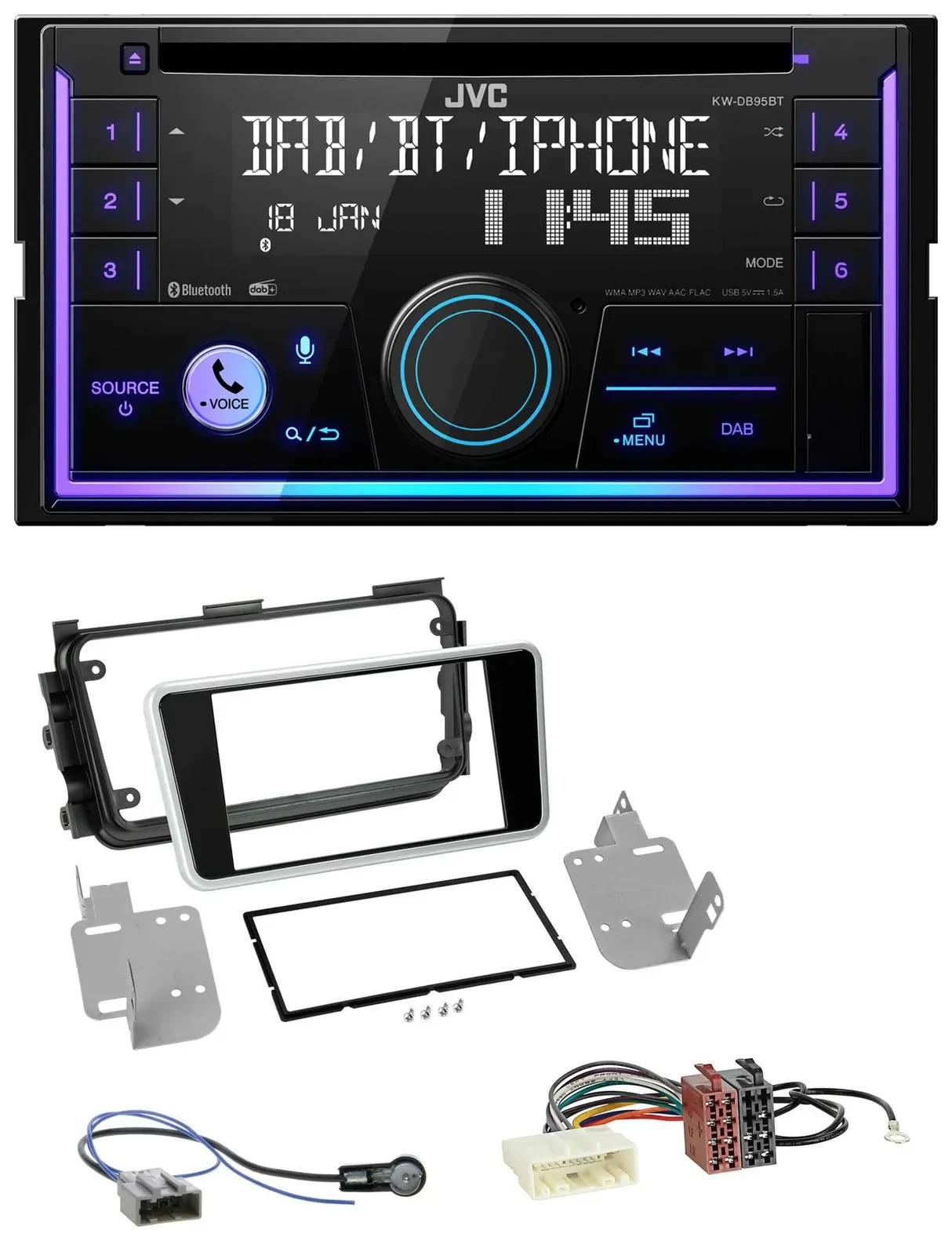 Автомагнитола для Nissan Micra (с 2017) JVC 2 DIN DAB Bluetooth CD USB чёрный глянец