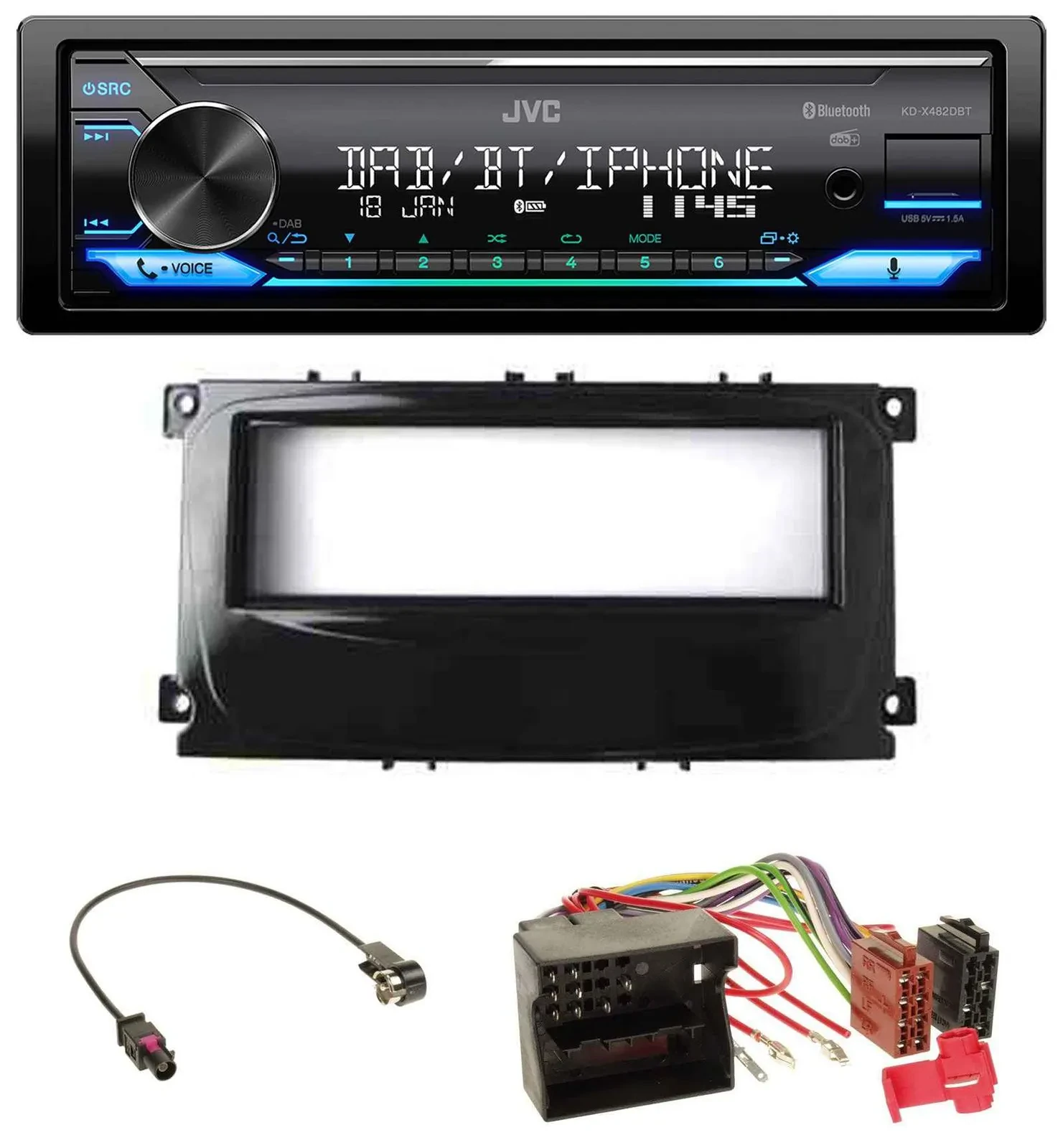 Автомагнитола JVC Bluetooth DAB USB MP3 для Ford C-Max/Galaxy/Focus (с 2007), глянец