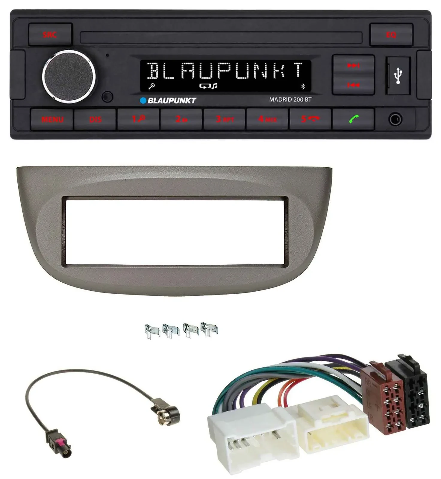 Blaupunkt USB AUX Bluetooth MP3 Autoradio für Renault Twingo ab 2012 beige-grau