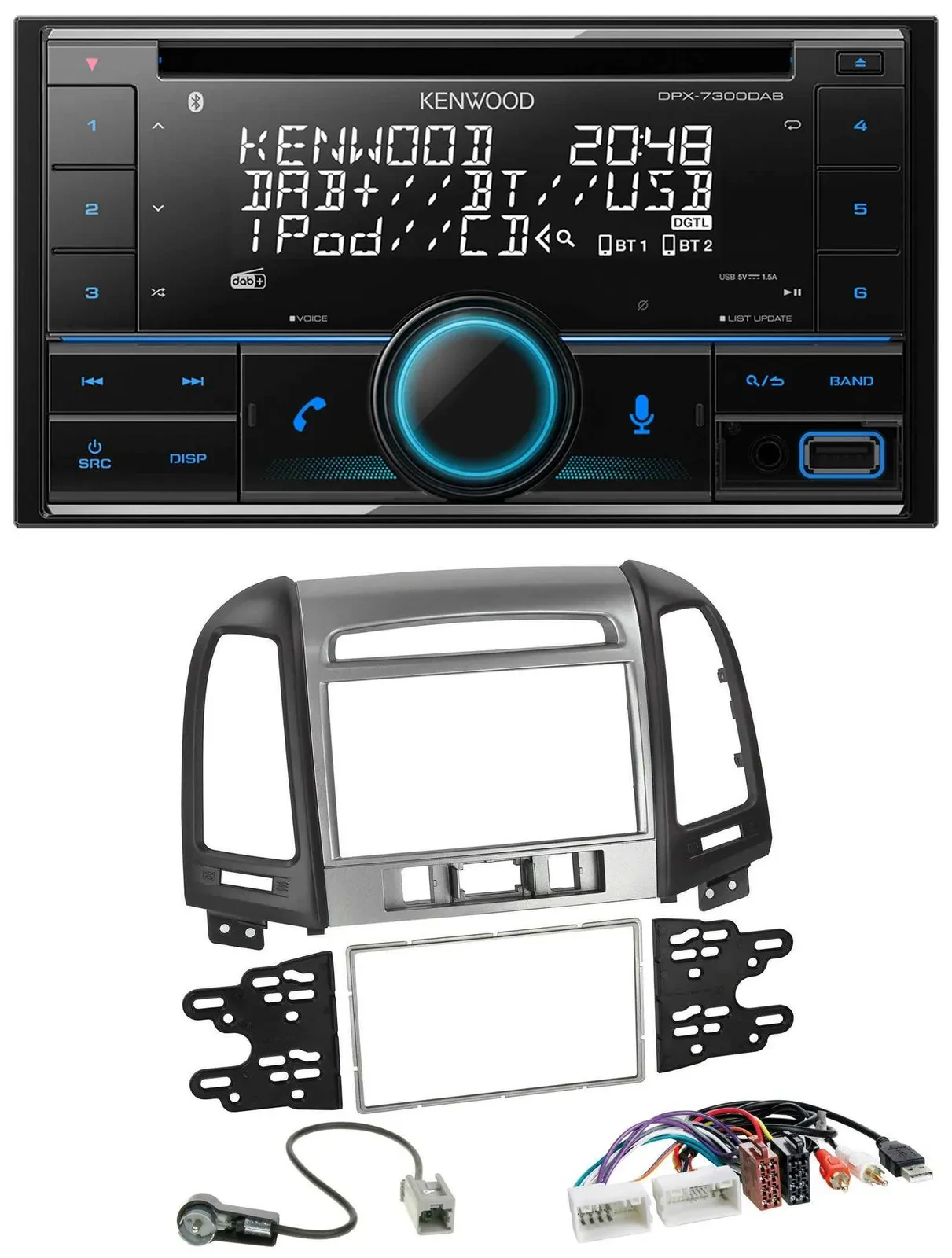 Kenwood CD 2DIN DAB USB MP3 Bluetooth Autoradio für Hyundai Santa Fe USB AUX 3 S