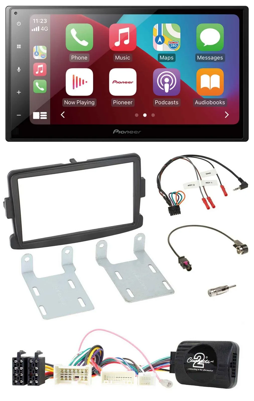Автомагнитола для Dacia Sandero (с 2013) Pioneer 2-DIN, DAB, Bluetooth, USB, поддержка кнопок на руле, черный