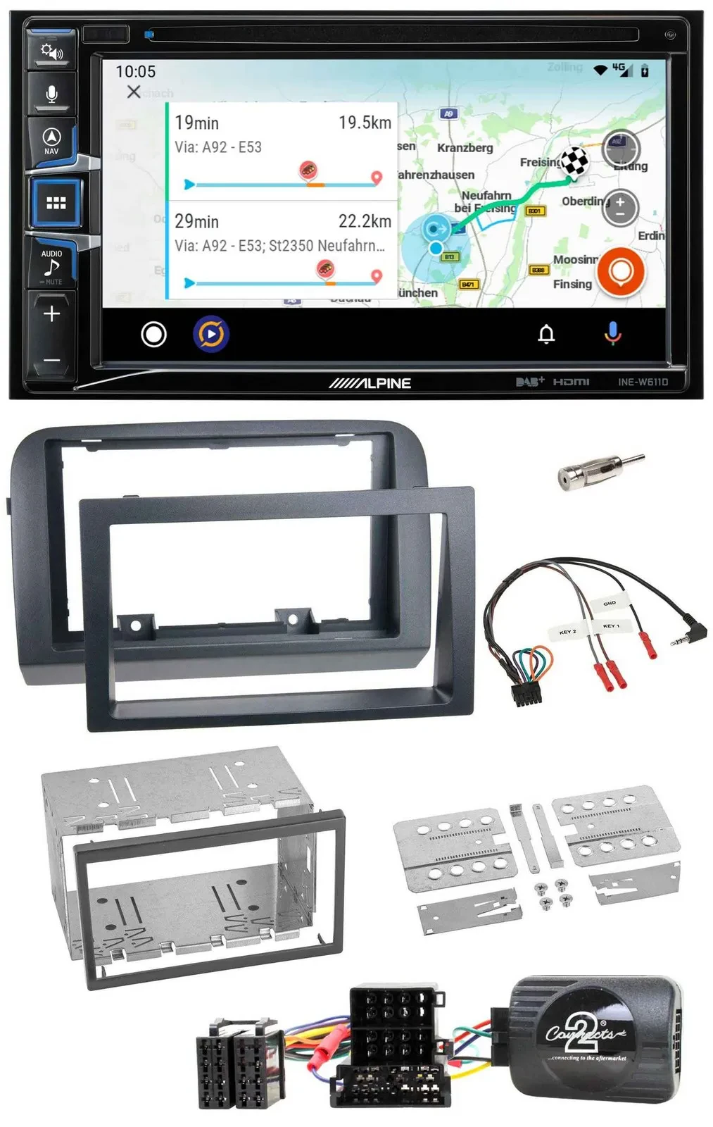 Alpine Bluetooth TMC USB DAB 2DIN Lenkrad Navigation für Fiat Croma 2005-2010