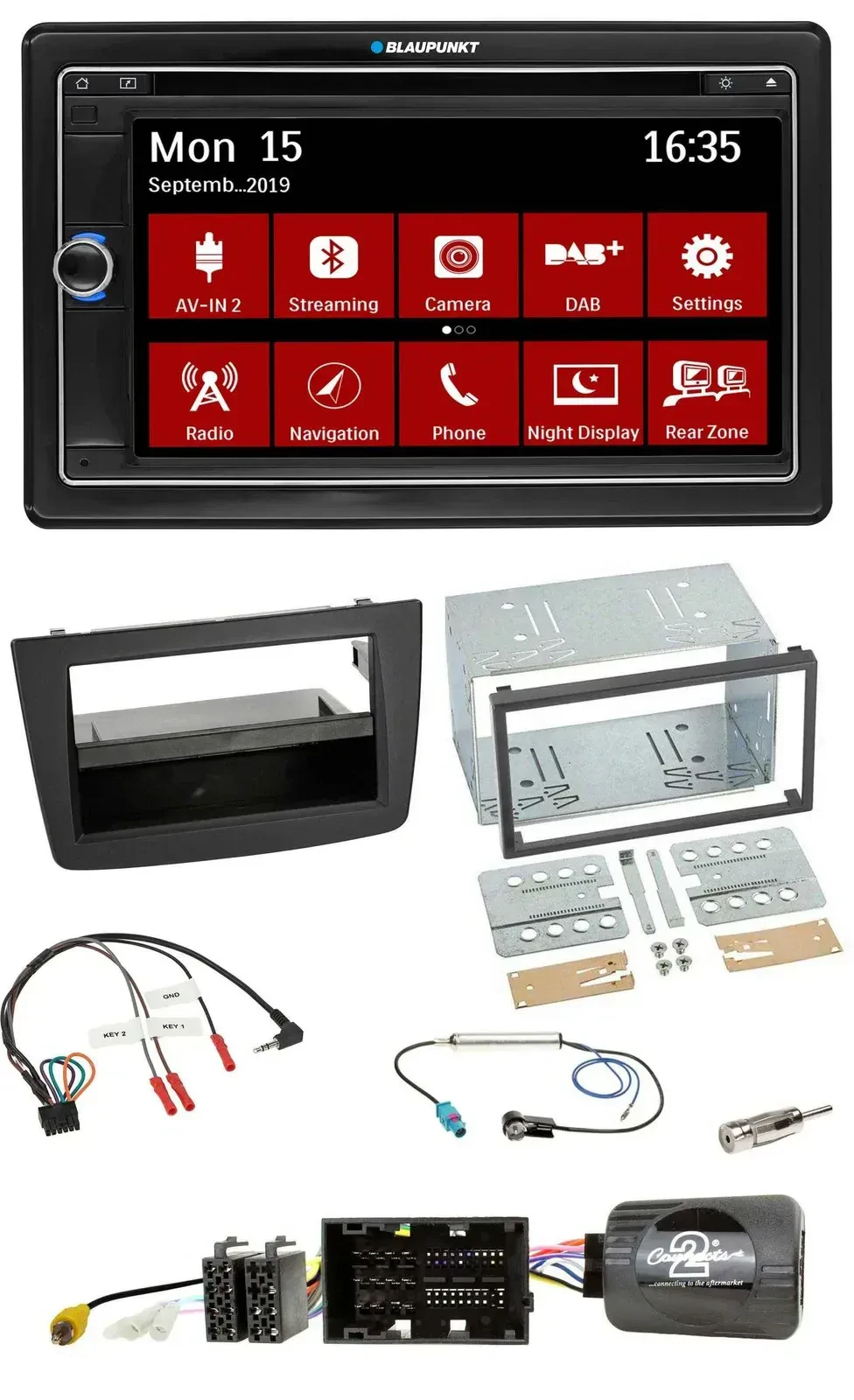 Blaupunkt Bluetooth DAB 2DIN USB DVD Lenkrad Autoradio für Alfa Mito 14-18 schwa