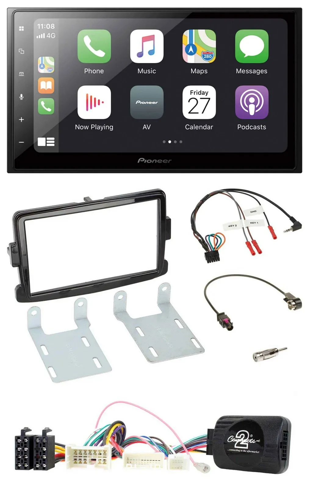 Pioneer Lenkrad Bluetooth DAB 2DIN USB Autoradio für Dacia Sandero ab 13 piano-s