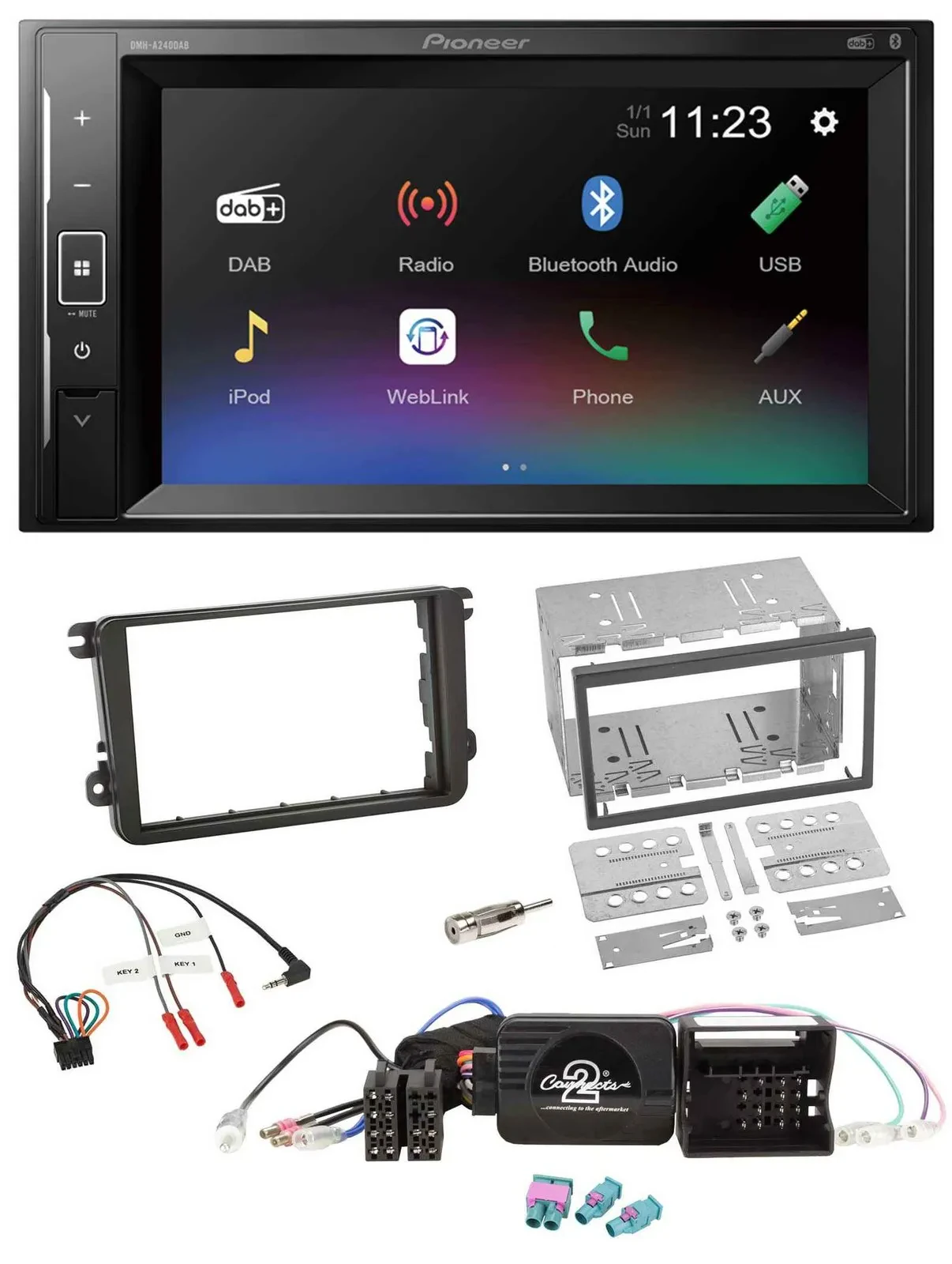 Pioneer DAB Lenkrad 2DIN Bluetooth USB Autoradio für VW Passat Polo Scirocco Sha