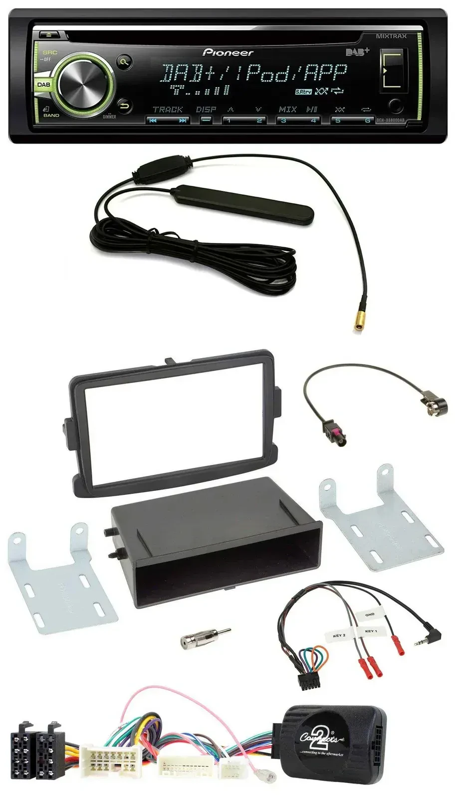 Автомагнитола Pioneer CD/MP3/USB, DAB, поддержка управления на руле, для Dacia Logan/Sandero (с 2012), черный