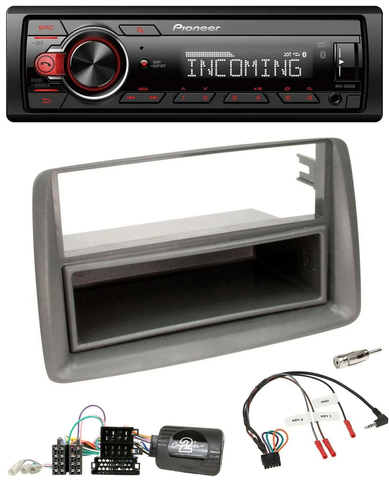 Pioneer Bluetooth USB DAB Lenkrad Autoradio für Fiat Panda 169 2007-2012 grau