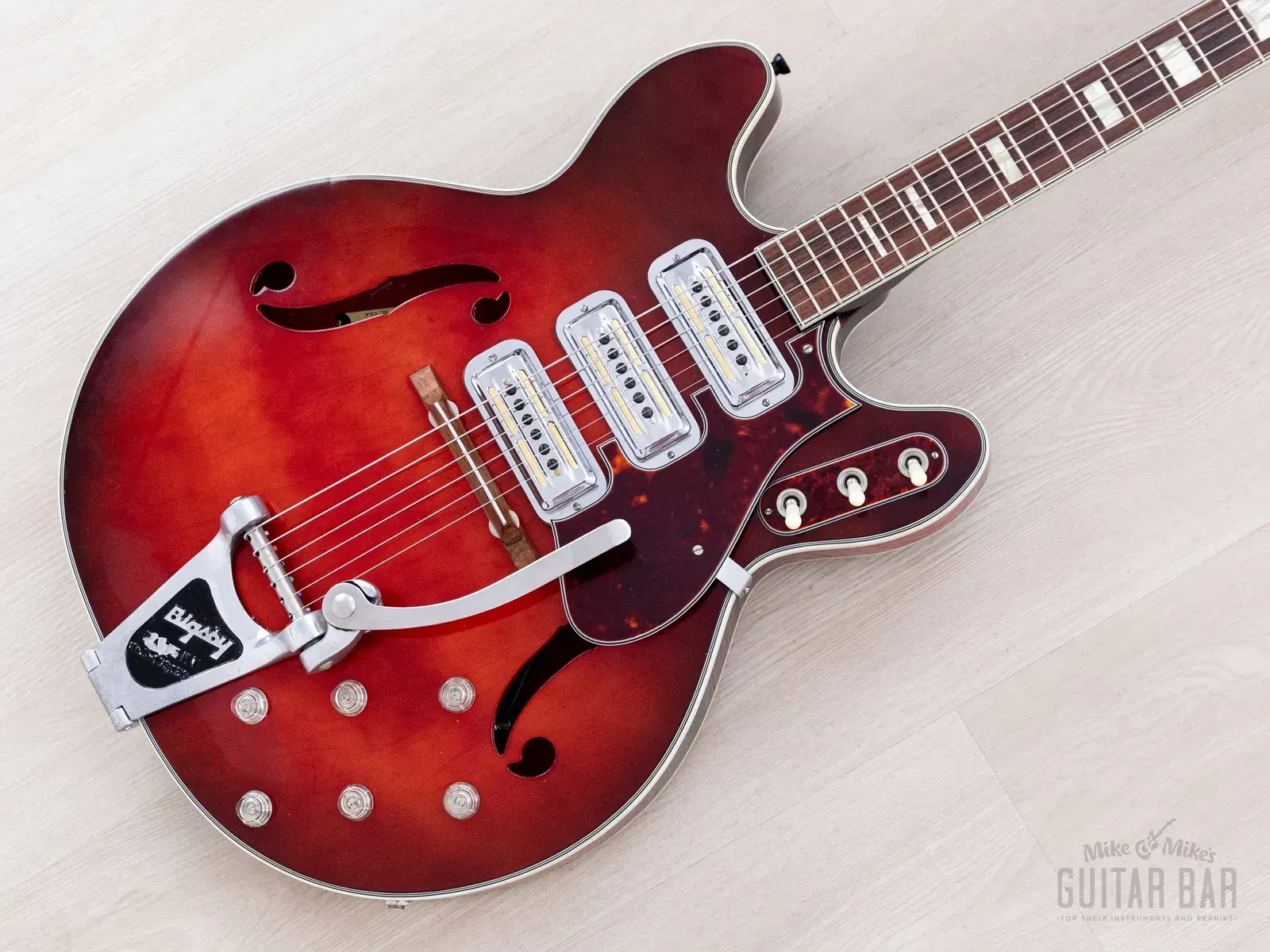 1965 Harmony H78 Vintage Guitar Near-Mint w/ DeArmond Gold Foils, Bigsby & Case