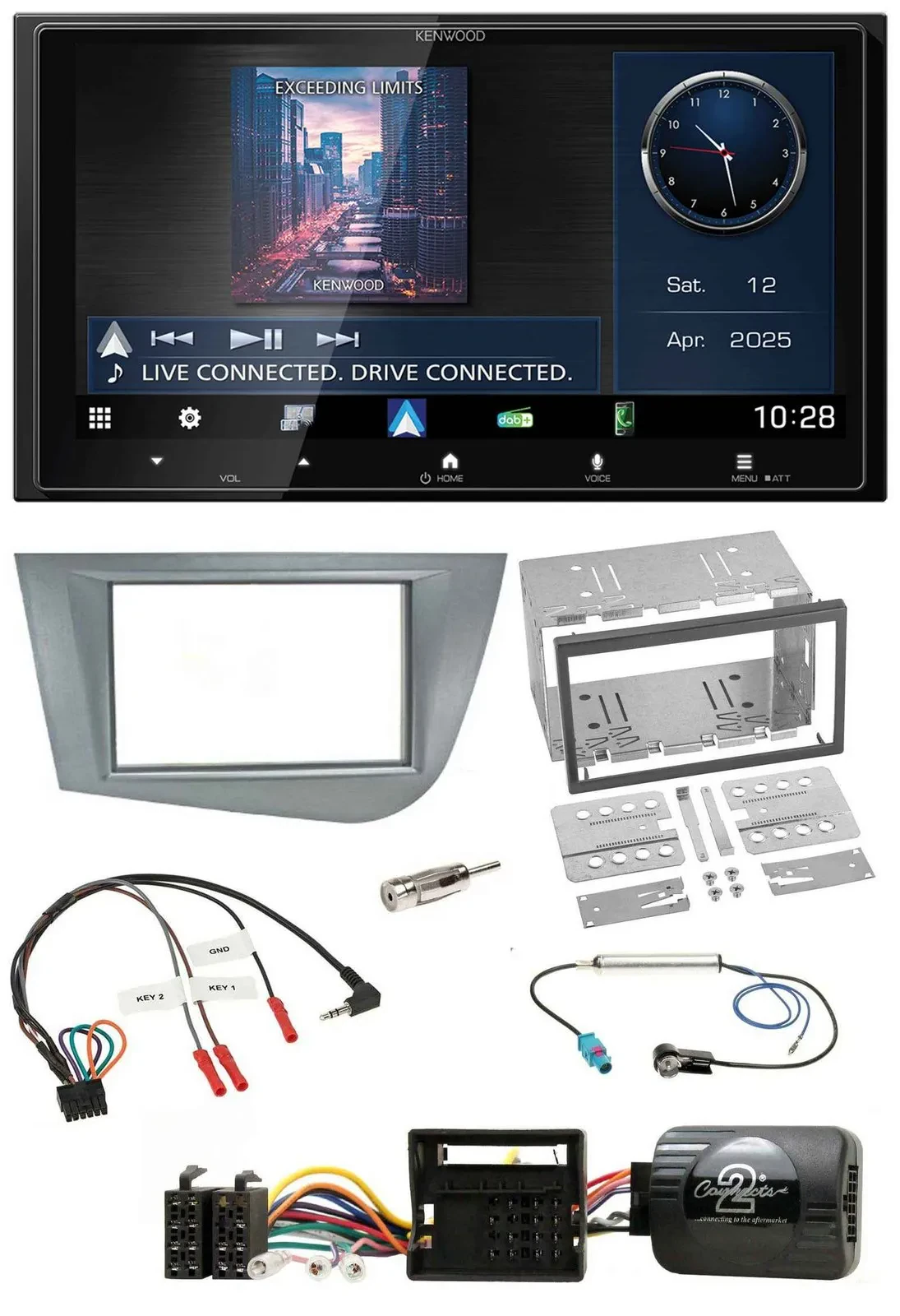 Kenwood Bluetooth 2DIN USB DAB Lenkrad Autoradio für Seat Leon 2005-2012 silber