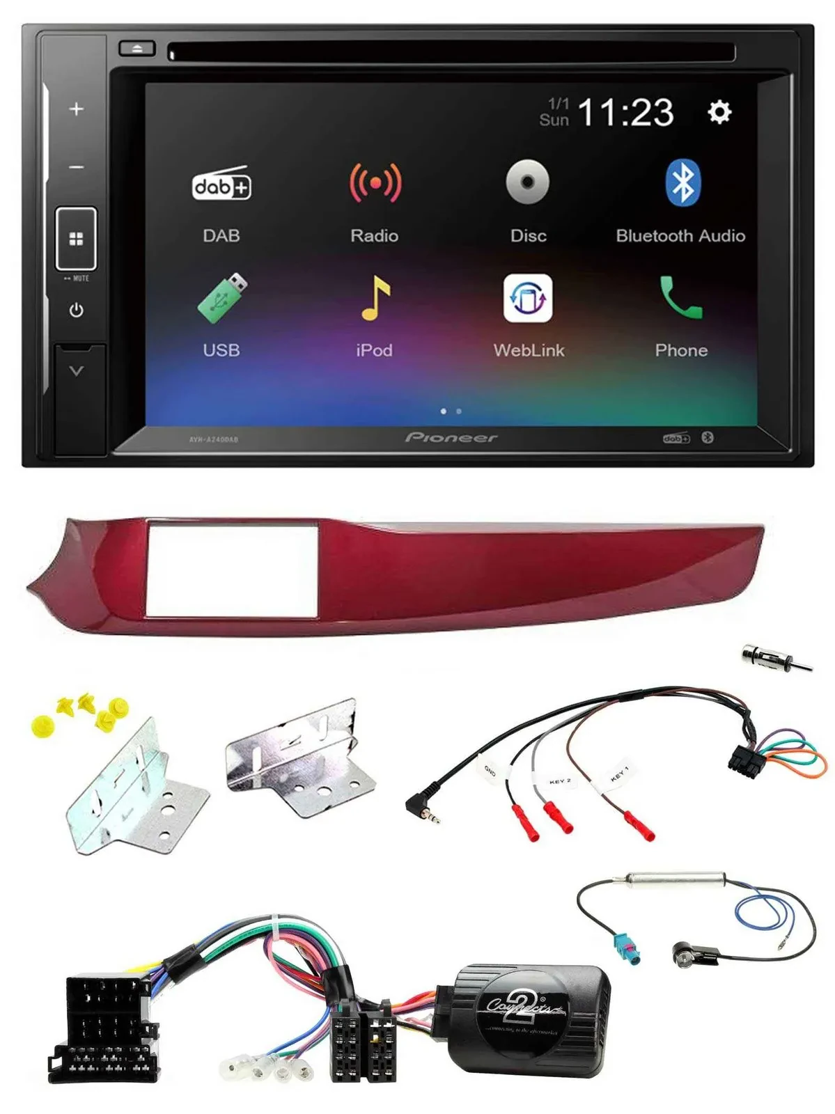 Автомагнитола Pioneer 2DIN, Bluetooth, USB, DAB, DVD, для Alfa Romeo Giulietta, красный