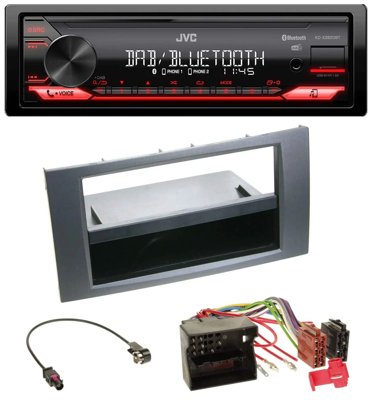 Автомагнитола JVC Bluetooth USB DAB MP3 для Ford Focus/C-Max/Galaxy/S-Max (2003–2007) антрацит