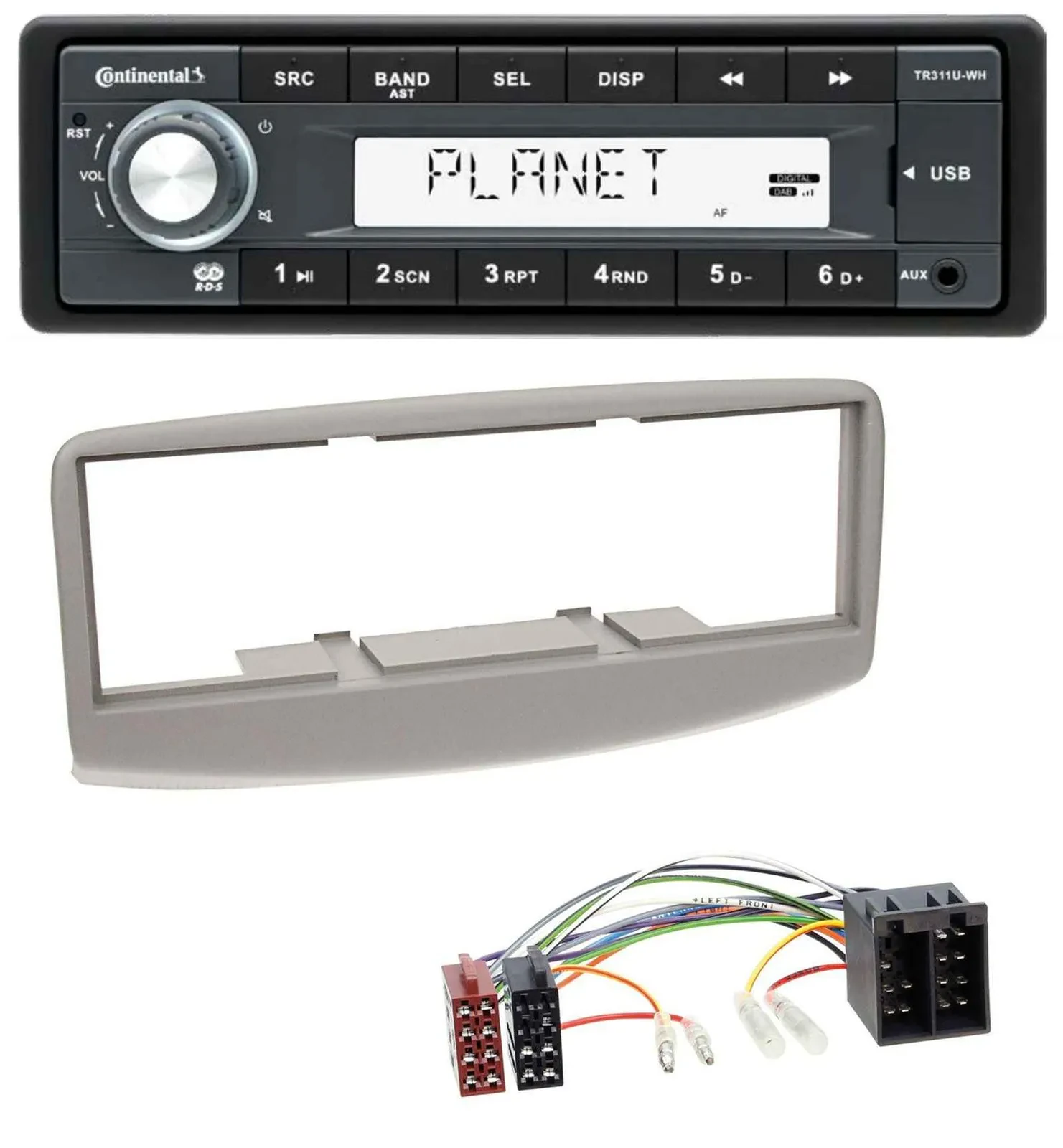 Continental USB MP3 AUX 1DIN Autoradio für Fiat Multipla 186 1999-2010 grau