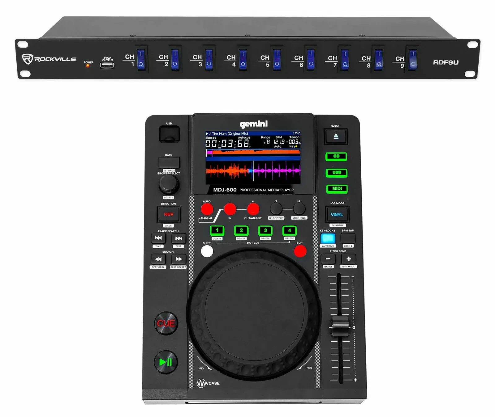 DJ-контроллер Gemini MDJ-600 настольный, USB/CD медиаплеер, MIDI, с сетевым фильтром