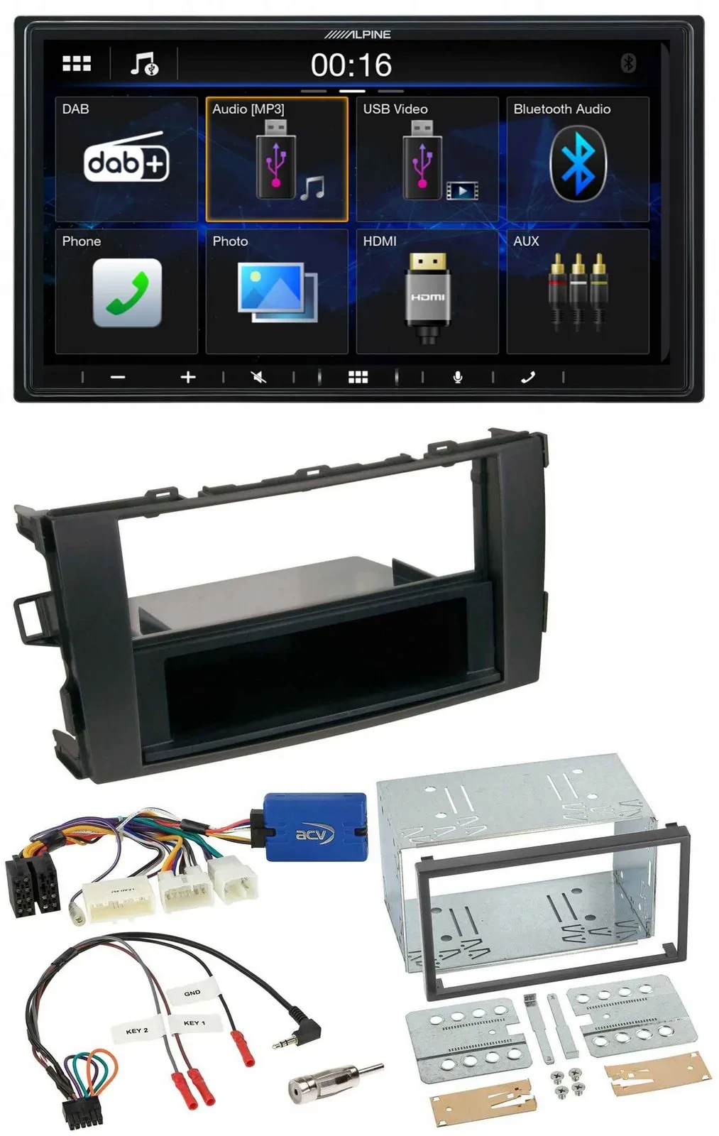 Alpine Bluetooth 2DIN Lenkrad DAB USB Autoradio für Toyota Auris 2011-2012 schwa
