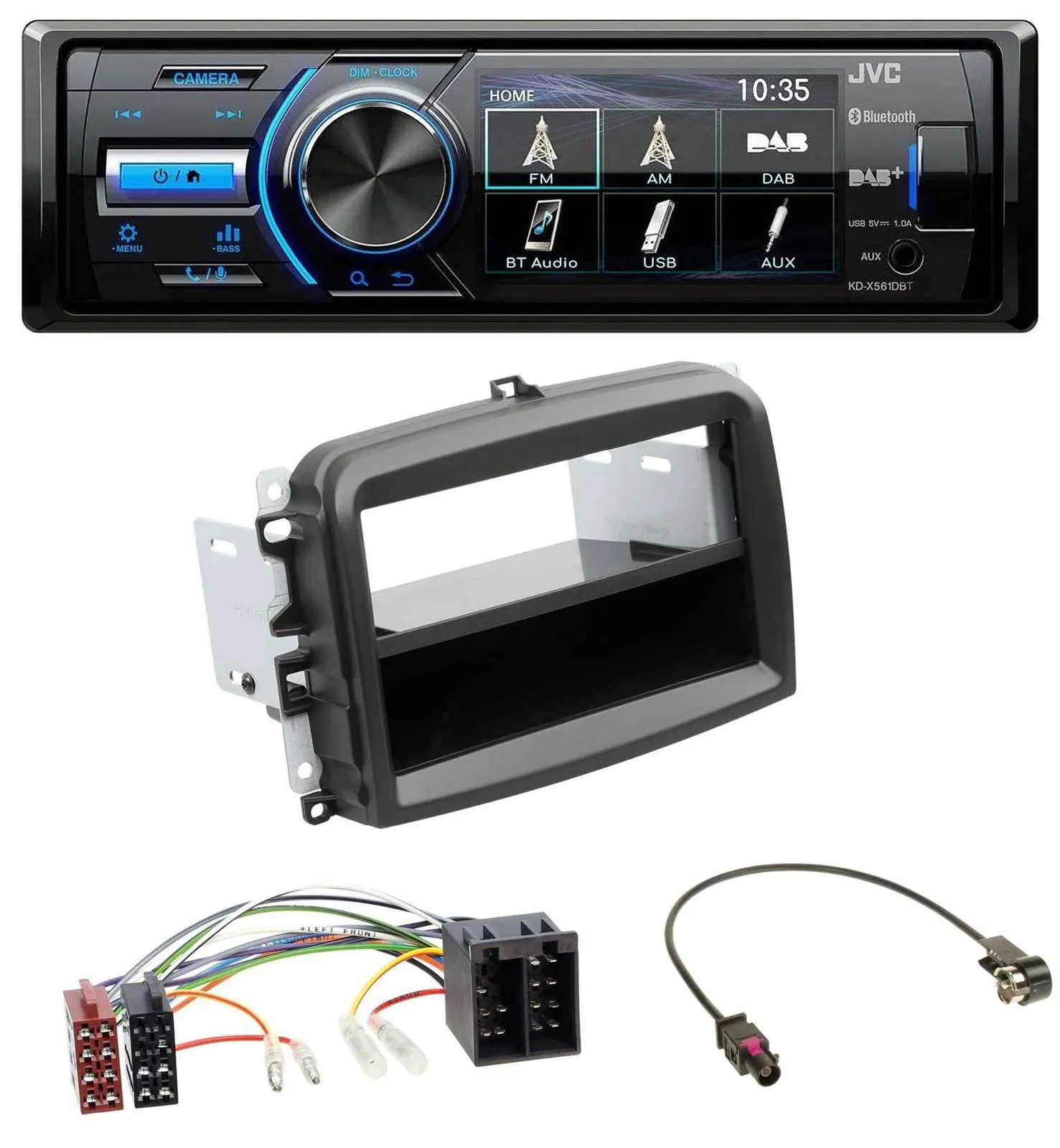 JVC Bluetooth MP3 USB DAB Autoradio für Fiat 500L (mit ISO, ab 2012)