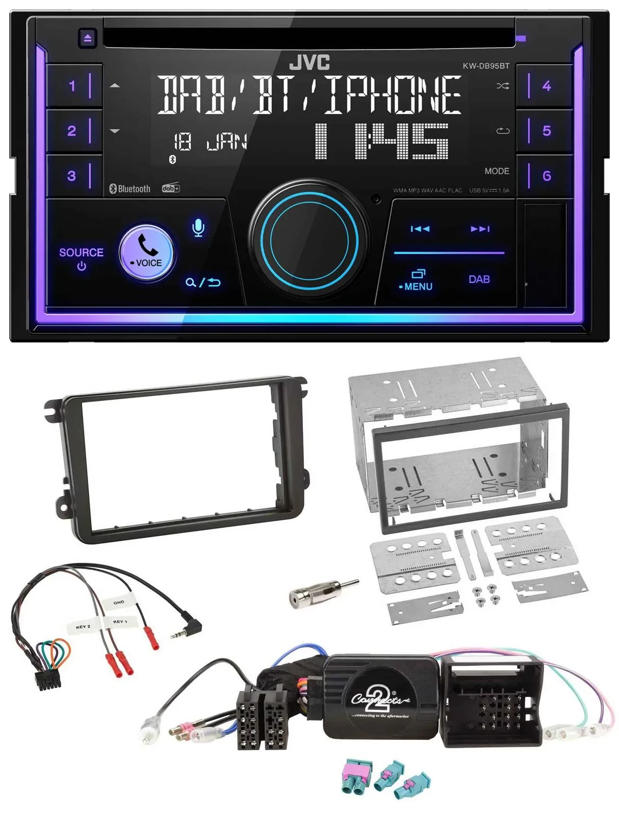 Автомагнитола JVC 2-DIN CD USB DAB Bluetooth для VW Passat, Polo, Scirocco