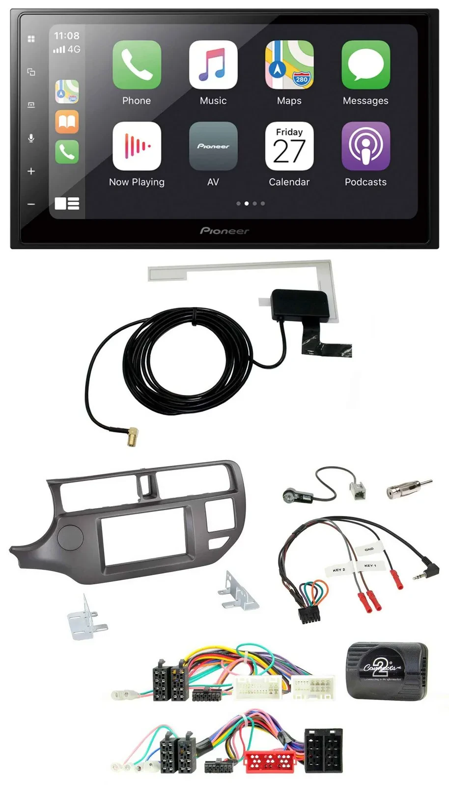 Pioneer USB Lenkrad 2DIN Bluetooth DAB Autoradio für Kia Rio 11-15 UB anthrazit