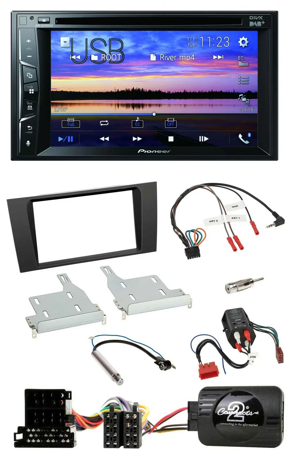 Автомагнитола Pioneer 2DIN Bluetooth USB DVD DAB для Audi A4 1999–2001, совместима с Bose, поддержка управления на руле
