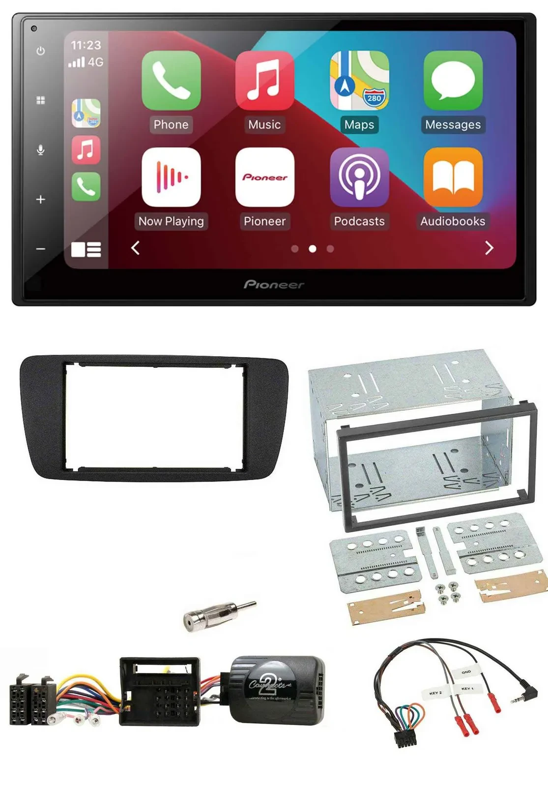 Автомагнитола для Seat Ibiza (с 2008) Pioneer 2DIN DAB Bluetooth USB, черный, поддержка управления на руле