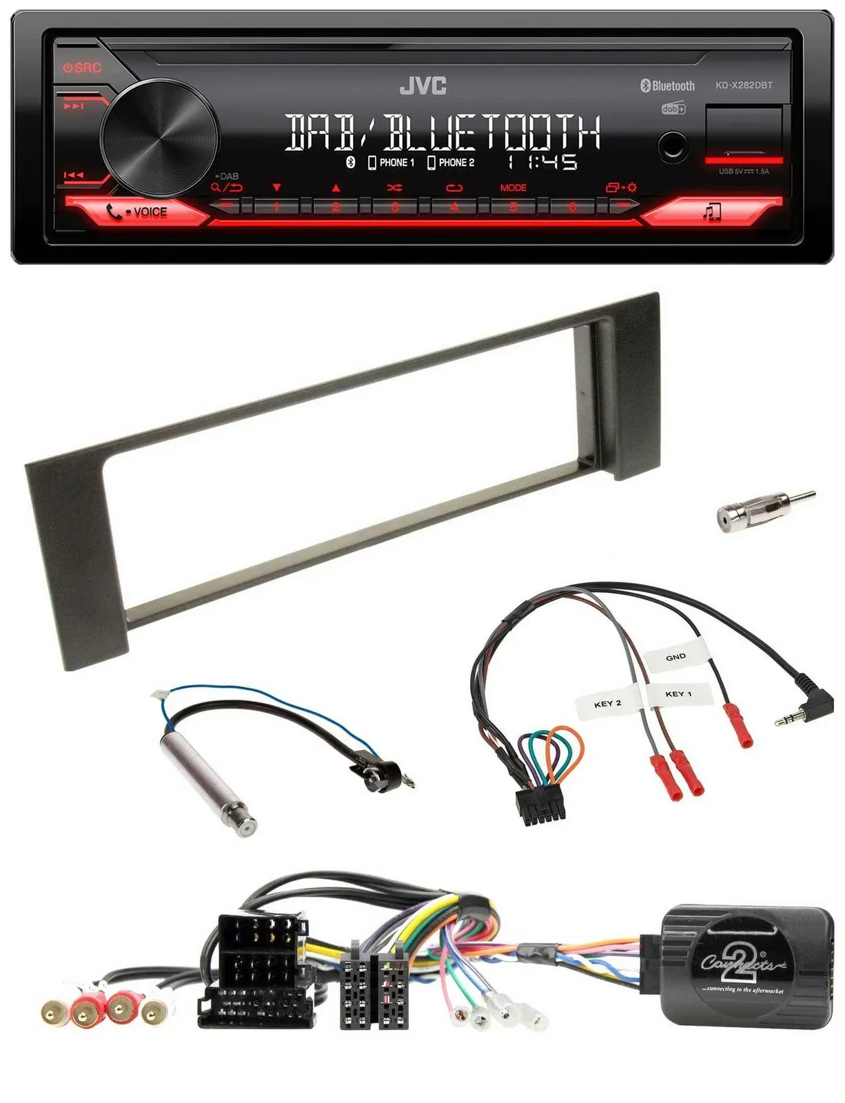 Автомагнитола JVC Bluetooth USB DAB для Audi A4 2000–2004, с поддержкой кнопок на руле (CAN-Bus, ISO)