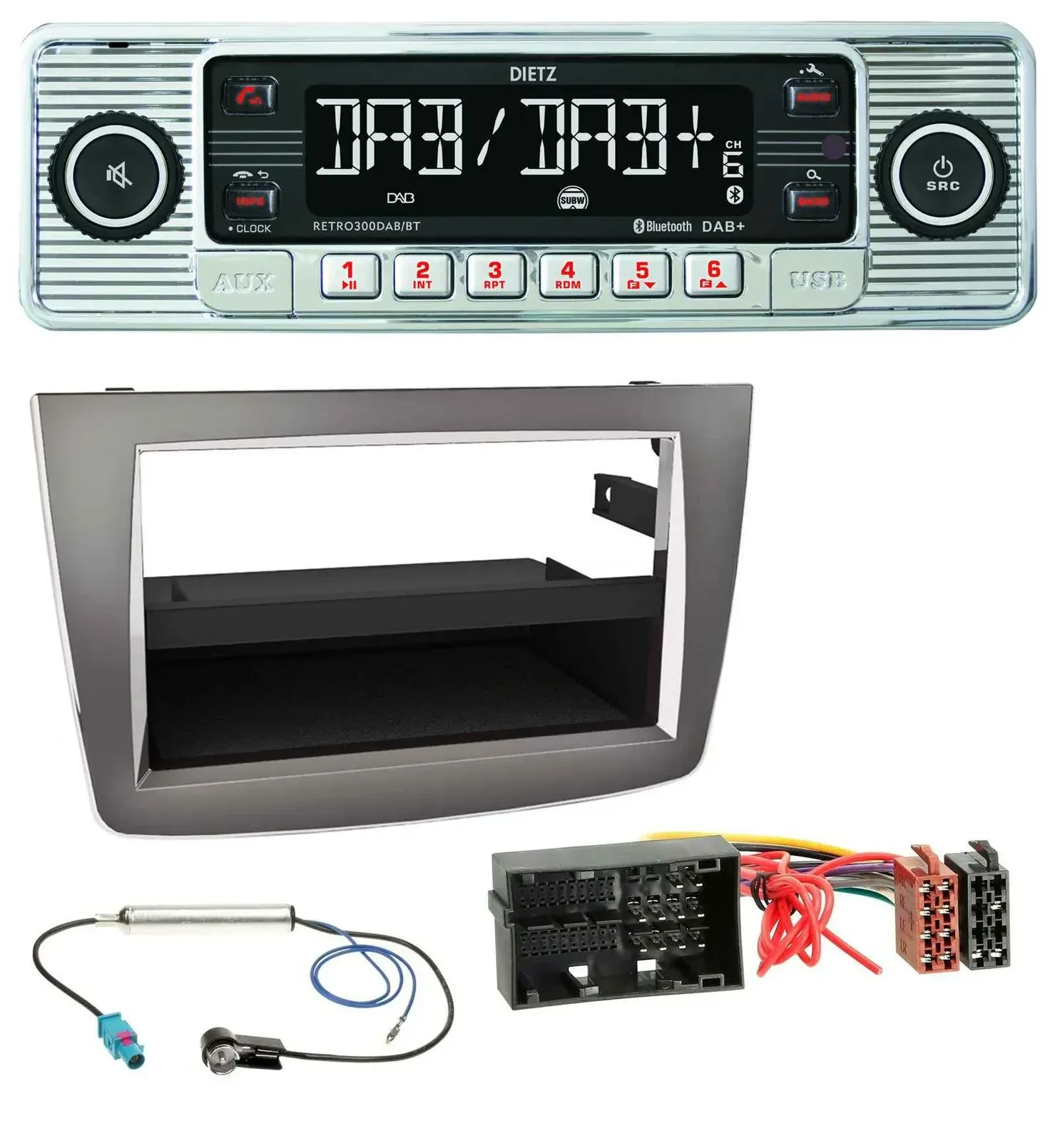 Автомагнитола для Alfa Romeo Mito (с 2014, 955) Dietz Bluetooth, MP3, DAB, USB, серебристая