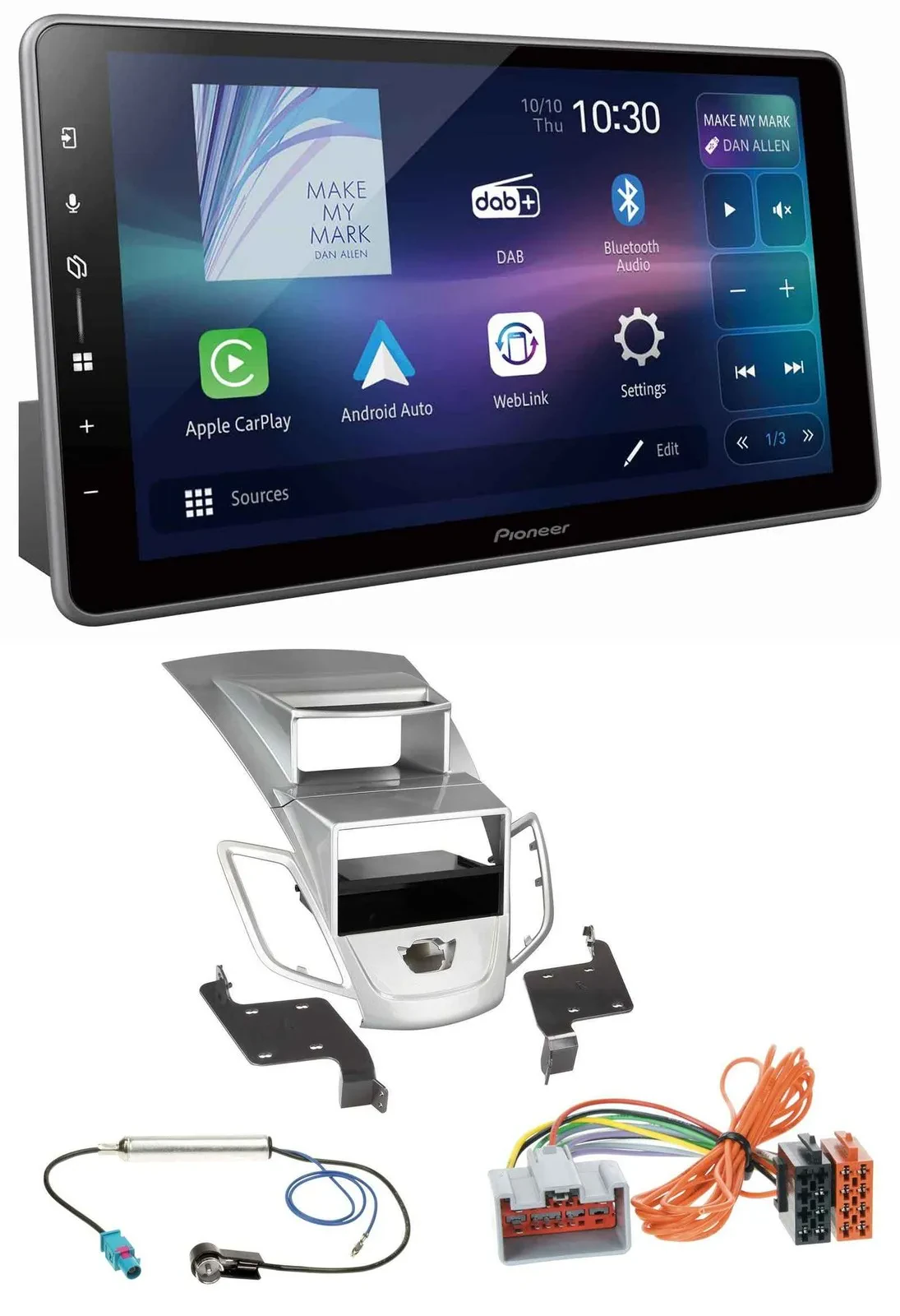 Pioneer Bluetooth USB DAB MP3 Autoradio für Ford Fiesta Display 08-10 silber