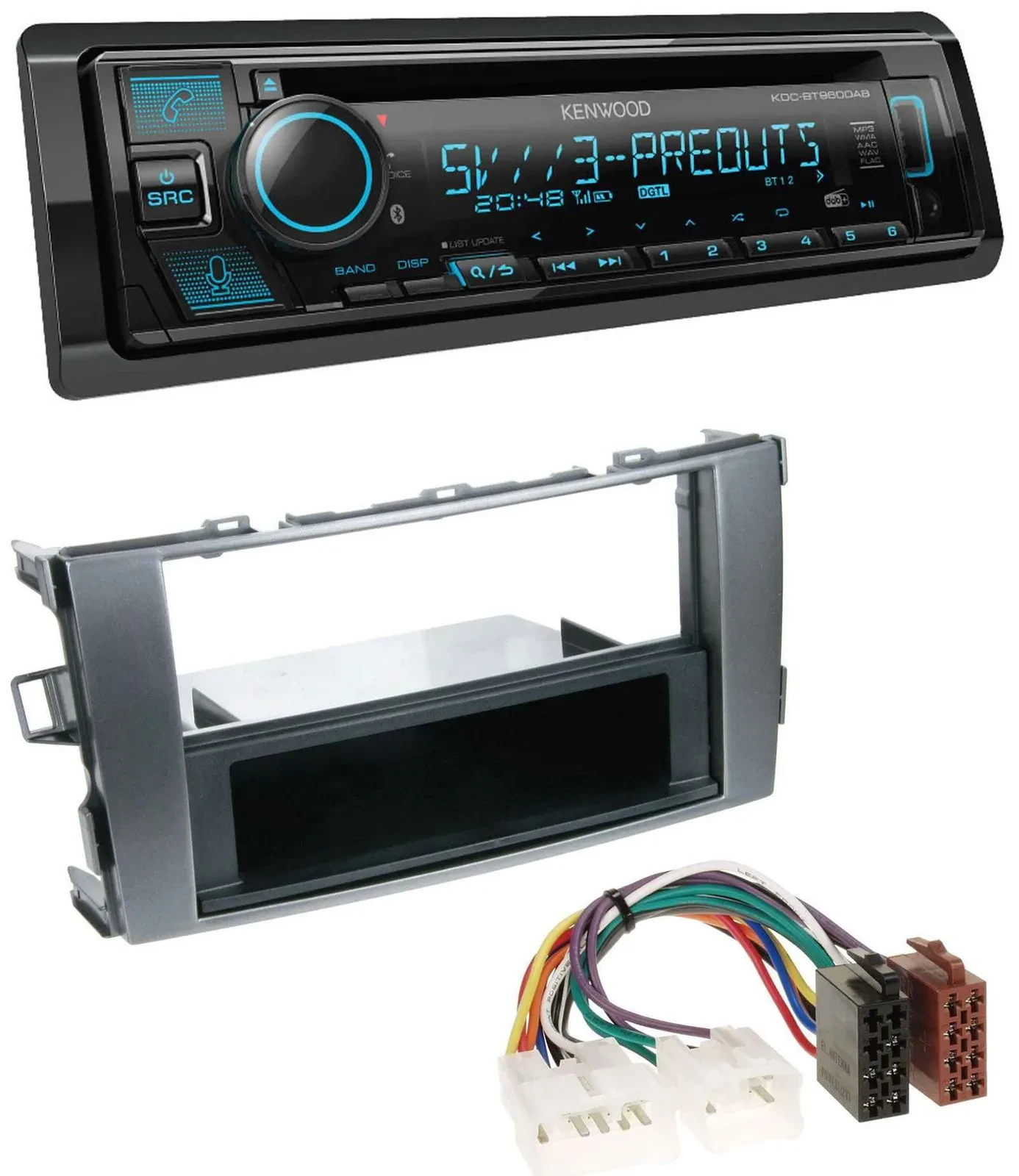 Автомагнитола для Toyota Auris 2007–2012 Kenwood Bluetooth USB CD MP3 DAB антрацит-серый