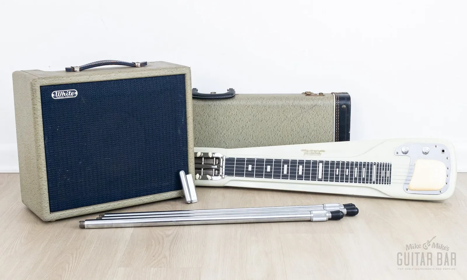 1958 Fender White "Higher Fidelity" Model 80 Tube Amp + Lap Steel w/ Case