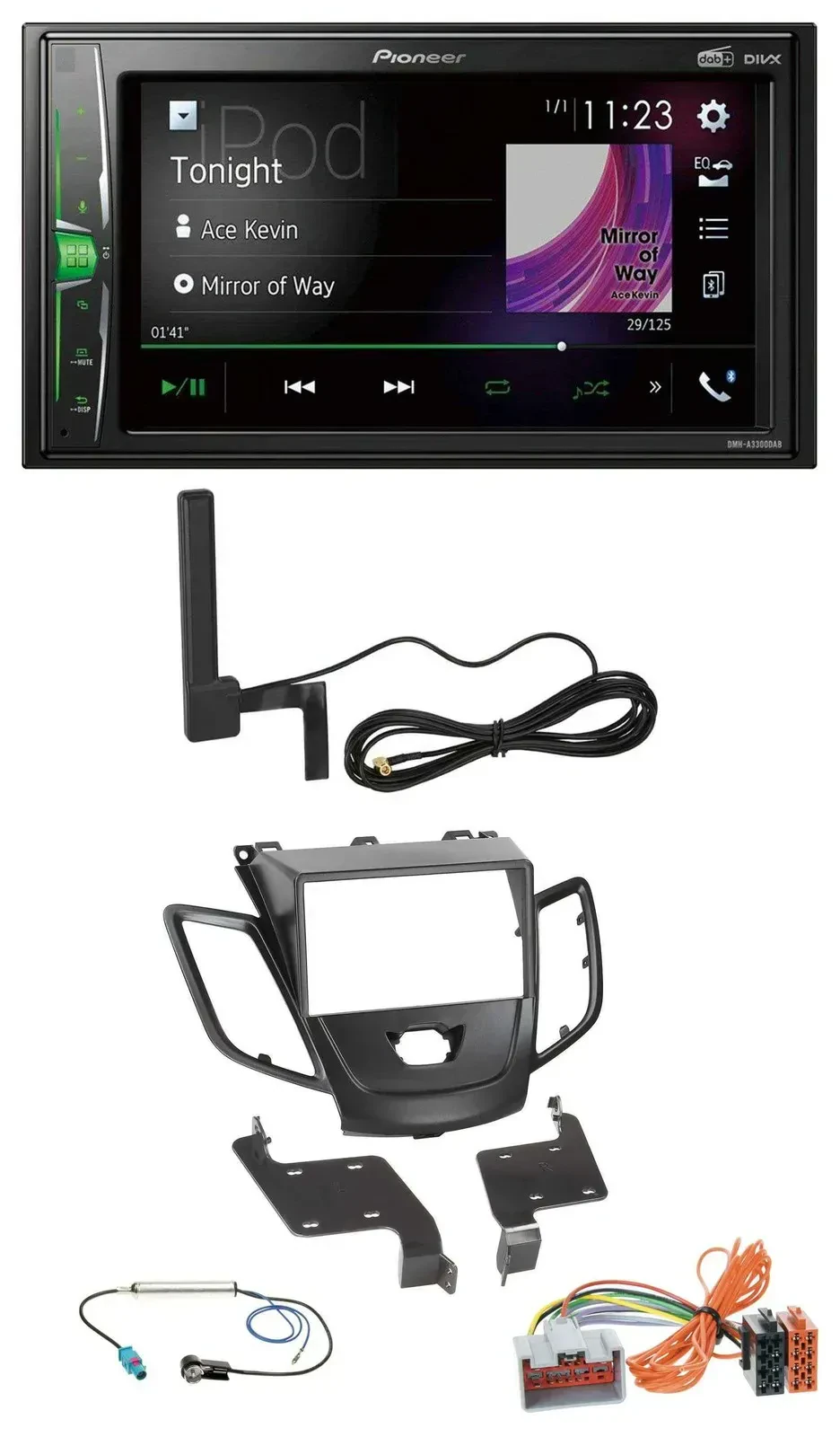 Автомагнитола Pioneer 2DIN, MP3, DAB, Bluetooth, AUX, для Ford Fiesta 2008–2010, черный