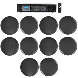 Rockville Commercial Receiver+(10) 8" 2Way Black Ceiling Speakers 4 Hotel/Office