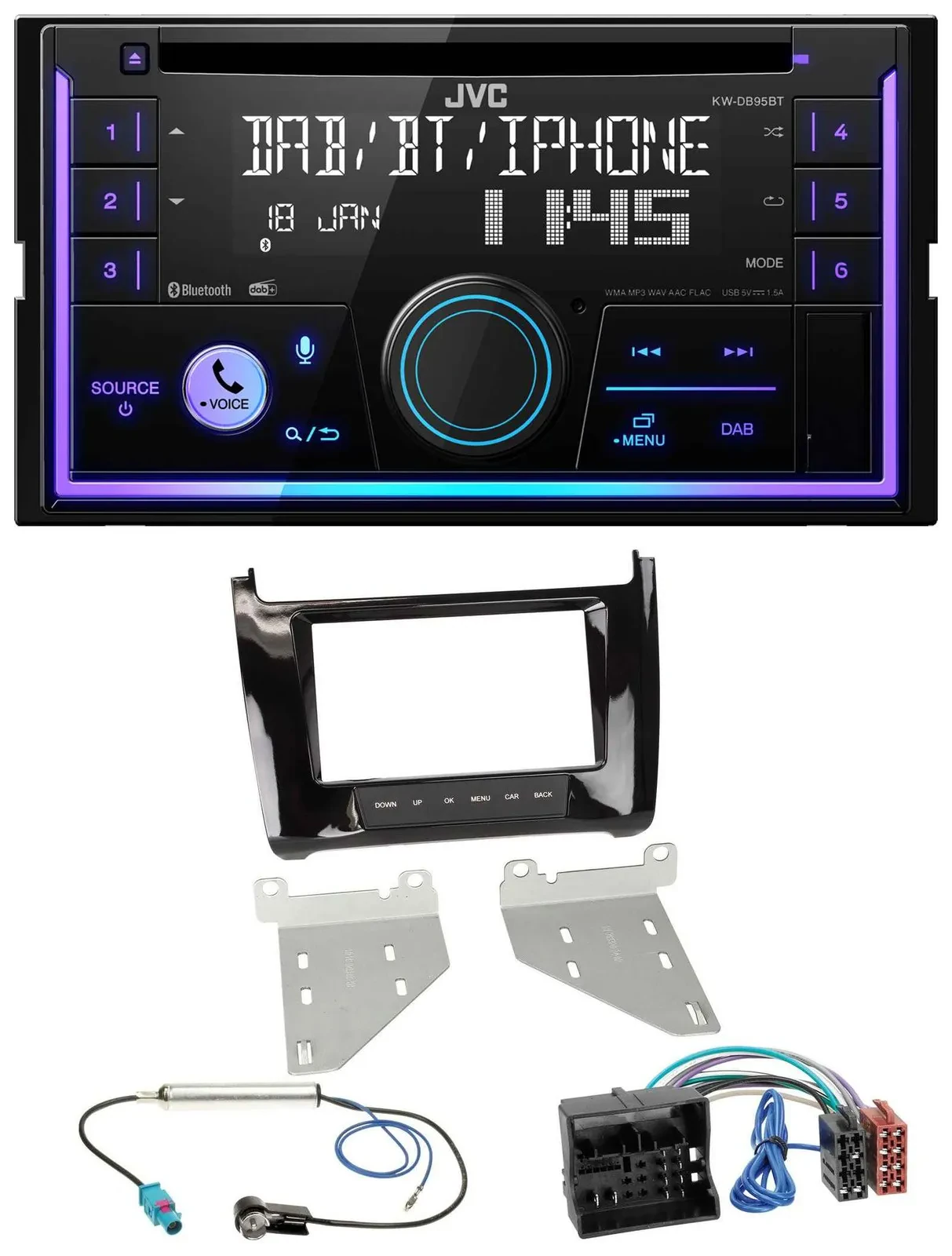 JVC MP3 USB 2DIN DAB Bluetooth CD Autoradio für VW Polo ab 14 piano-schwarz