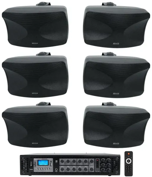 6 Rockville WET-44 PRO Dual 4" 4-Way Swivel 70V Commercial Speakers in Black+Amp