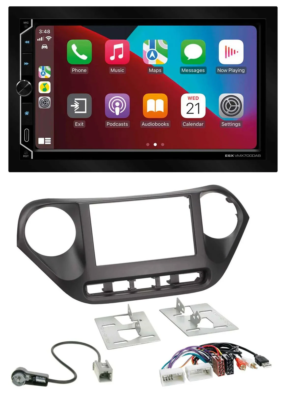 Автомагнитола ESX 2 DIN, DAB, MP3, Bluetooth, USB, AUX для Hyundai i10 с 2013