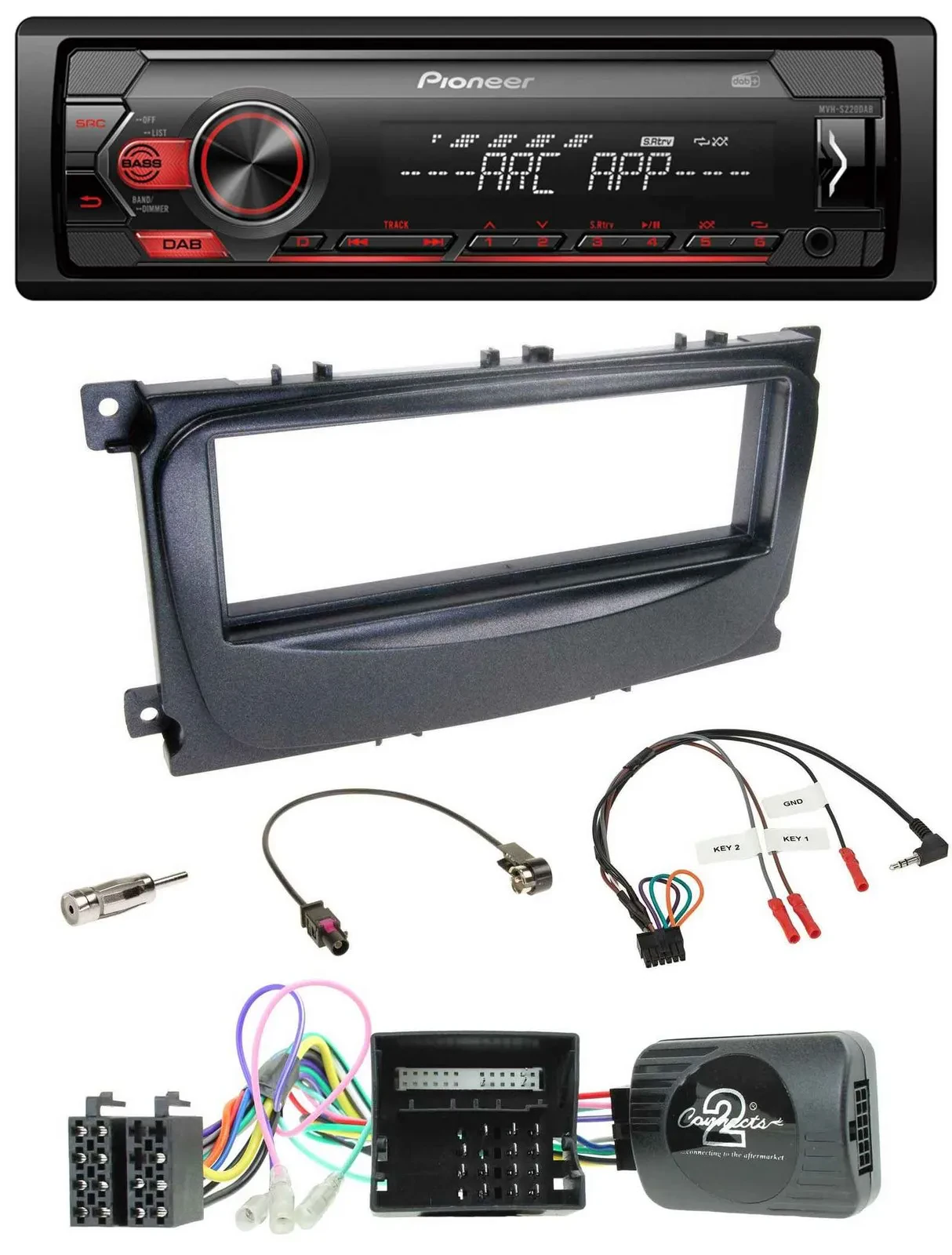 Автомагнитола Pioneer 1-DIN, DAB, USB, MP3, для Ford C-Max 2007–2010 и Focus, чёрная