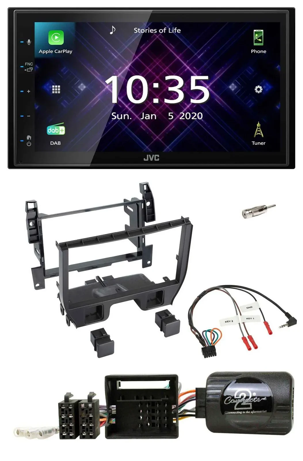 JVC DAB 2DIN Lenkrad Bluetooth USB Autoradio für Citroen C3 2010-2014