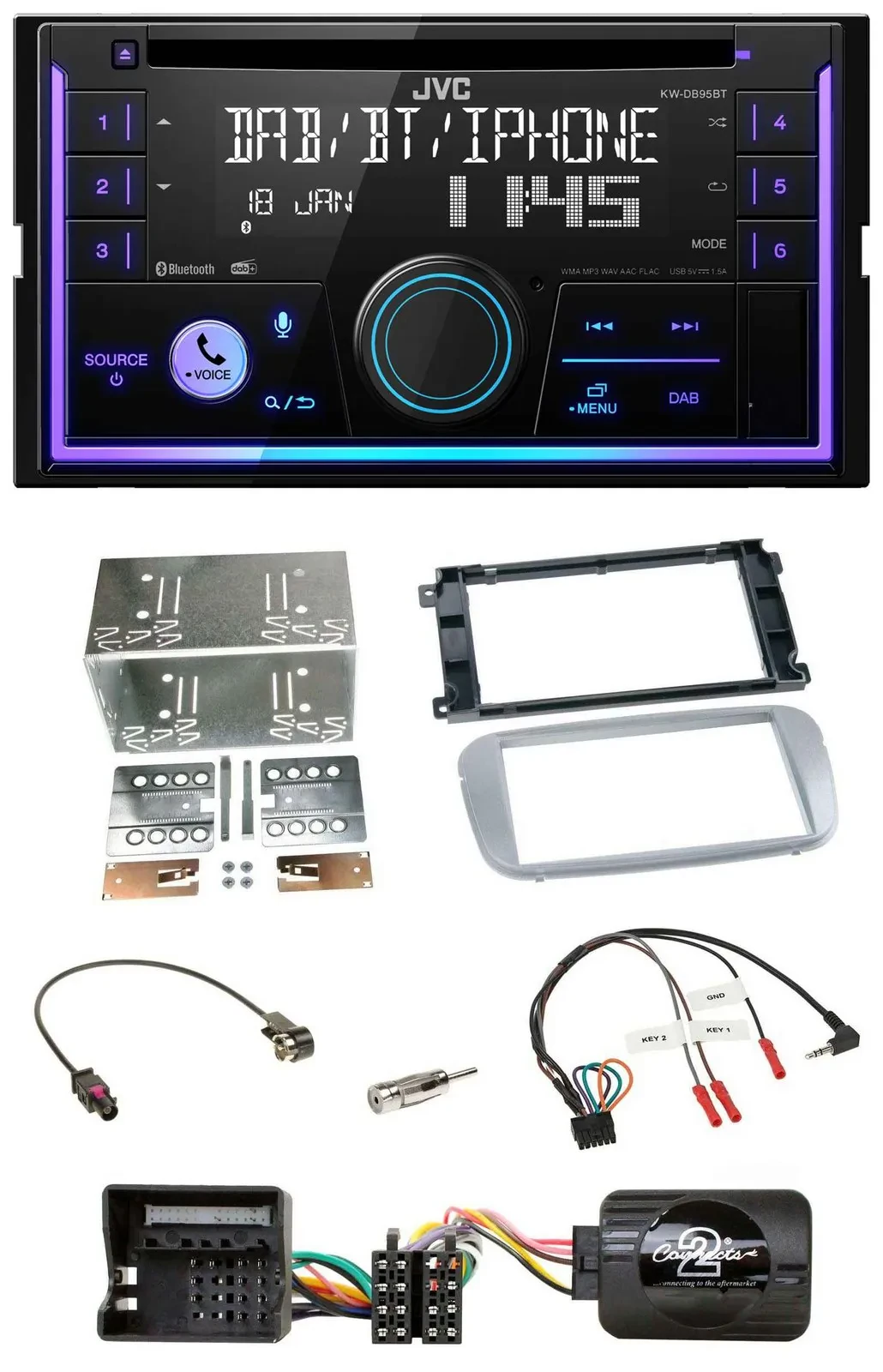JVC Lenkrad USB 2DIN DAB Bluetooth CD Autoradio für Ford Mondeo S-Max 07-14 Prof