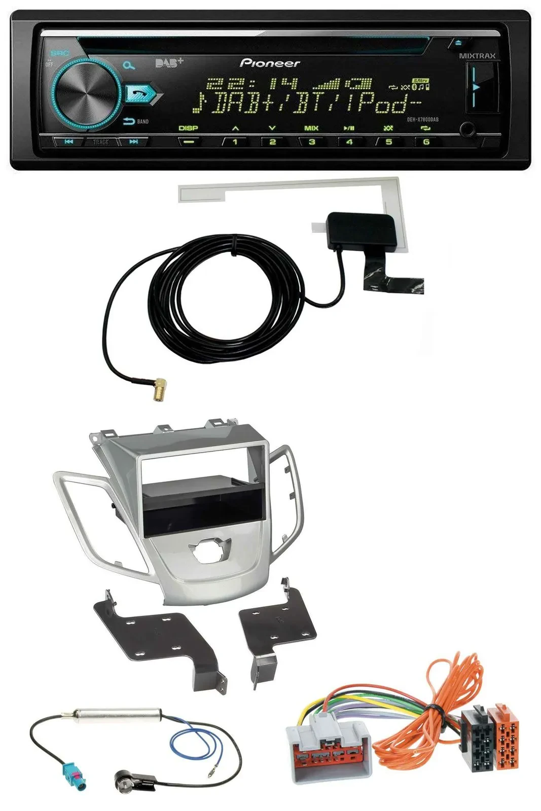 Pioneer MP3 AUX CD USB DAB Autoradio für Ford Fiesta 08-10 JA8 ohne Display silb