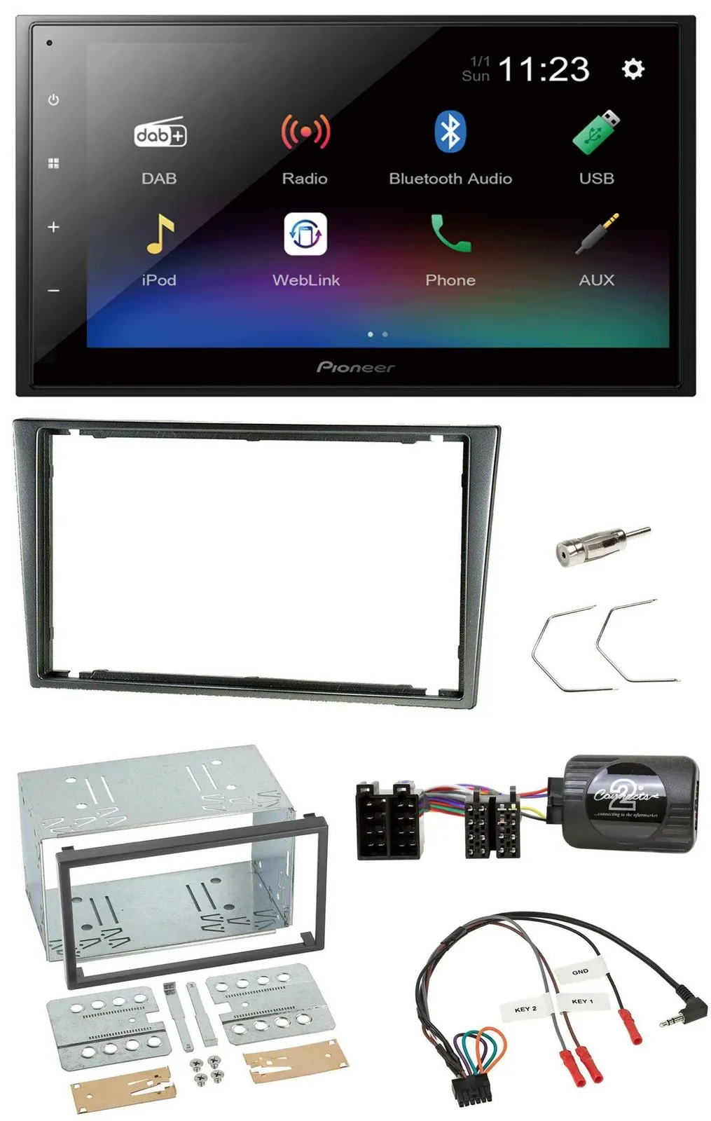 Pioneer USB Bluetooth DAB 2DIN Lenkrad Autoradio für Opel Corsa C 2000-2004 alum