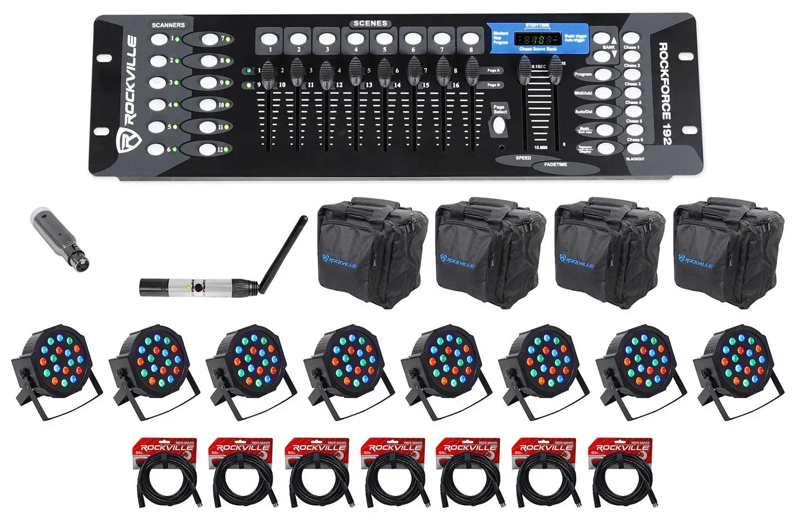 Комплект светового оборудования Rockville ROCKFORCE 192+DMX-WTR+DMX-WRE+8) ROCKPAR