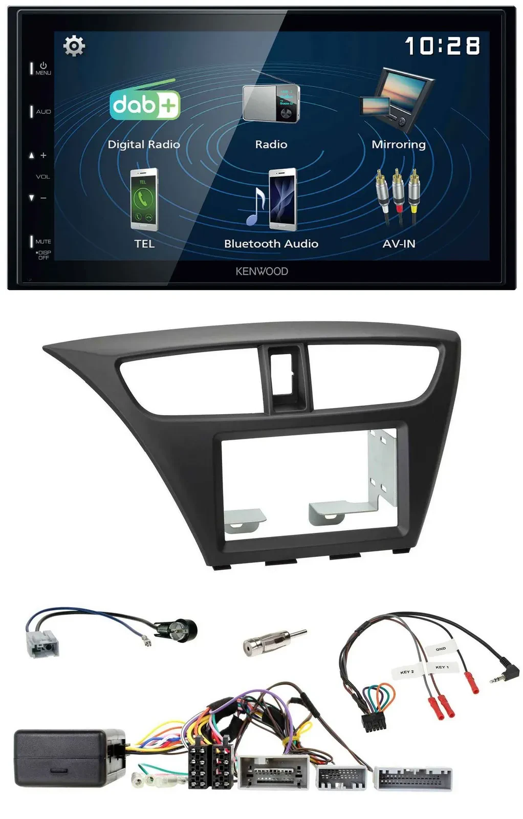 Kenwood 2DIN Bluetooth Lenkrad USB DAB Autoradio für Honda Civic ab 12 schwarz