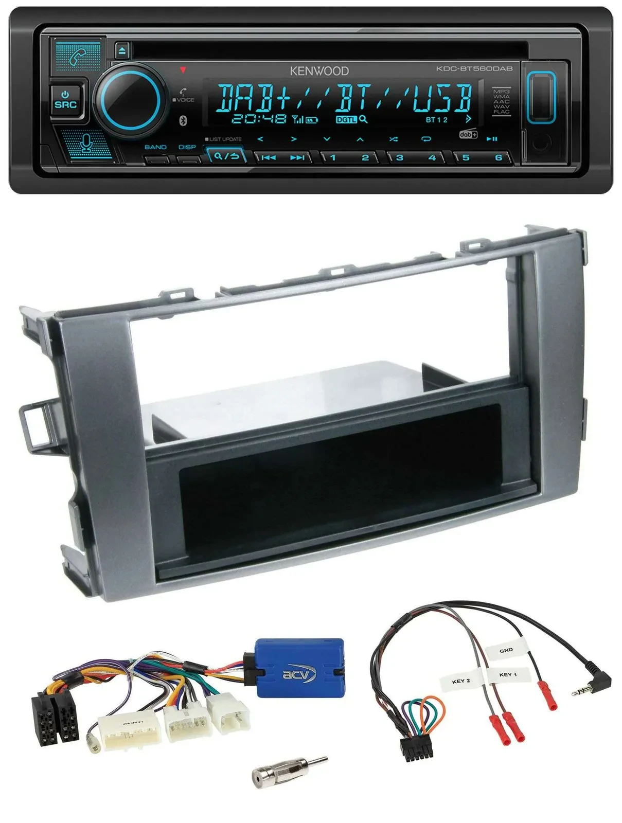 Kenwood Bluetooth DAB CD Lenkrad USB Autoradio für Toyota Auris 2011-2012 anthra